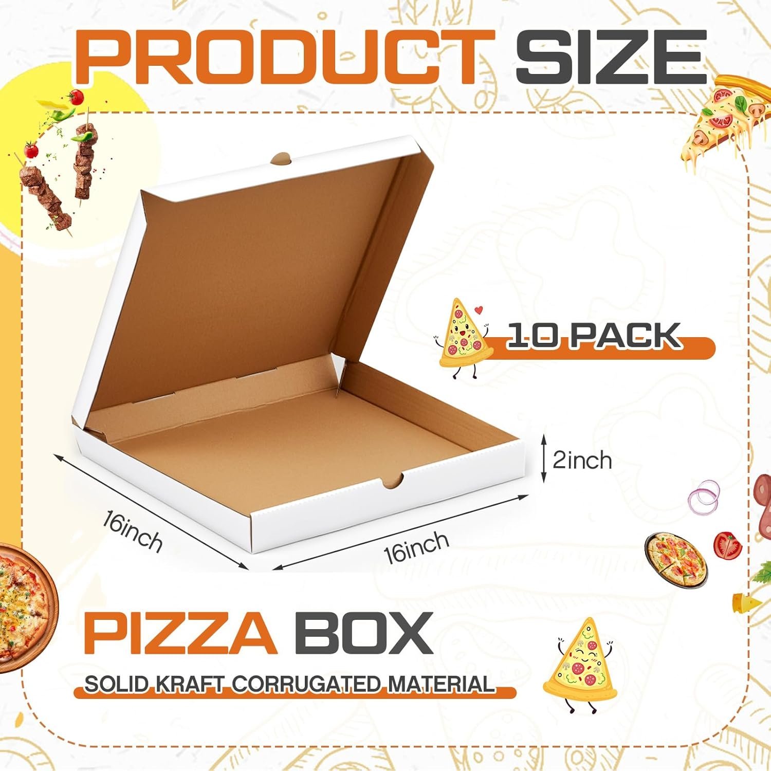 Großhandel 10 Stück Pizza Boxes 16 x 16 Zoll, Hersteller von gewellten, fettdichten Kraft-Takeout-Containern für selbstgemachte Kuchen, Kekse, Lebensmittel und Bastelarbeiten – individuelles Logo möglich.