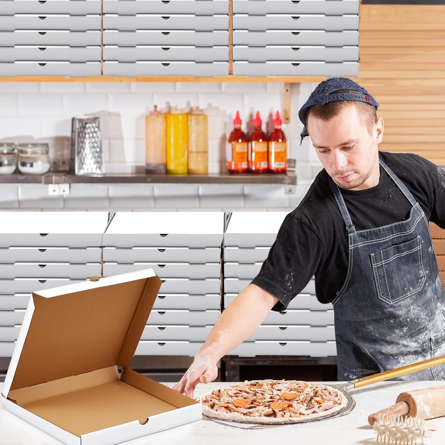 Großhandel 10 Stück Pizza Boxes 16 x 16 Zoll, Hersteller von gewellten, fettdichten Kraft-Takeout-Containern für selbstgemachte Kuchen, Kekse, Lebensmittel und Bastelarbeiten – individuelles Logo möglich.