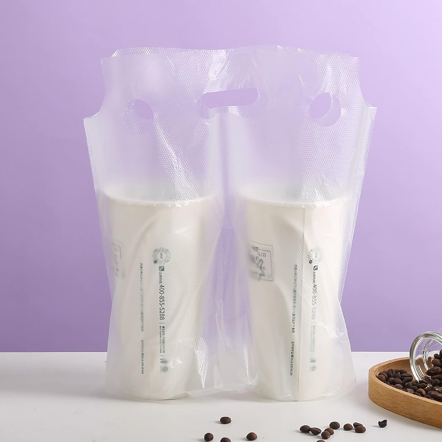 Großhandel Clear Handle Getränke-Tragetaschen aus Polyethylen, Drink Carrier für Lieferung und Take-Out, Cup Holder für Bar und Restaurant, Kaffeetassen-Träger (26x30cm), Individuelles Logo, Hersteller, OEM Großhandel Clear Handle Getränke-Tragetaschen aus Polyethylen, Drink Carrier für Lieferung und Take-Out, Cup Holder für Bar und Restaurant, Kaffeetassen-Träger (26x30cm), Individuelles Logo, Hersteller, OEM