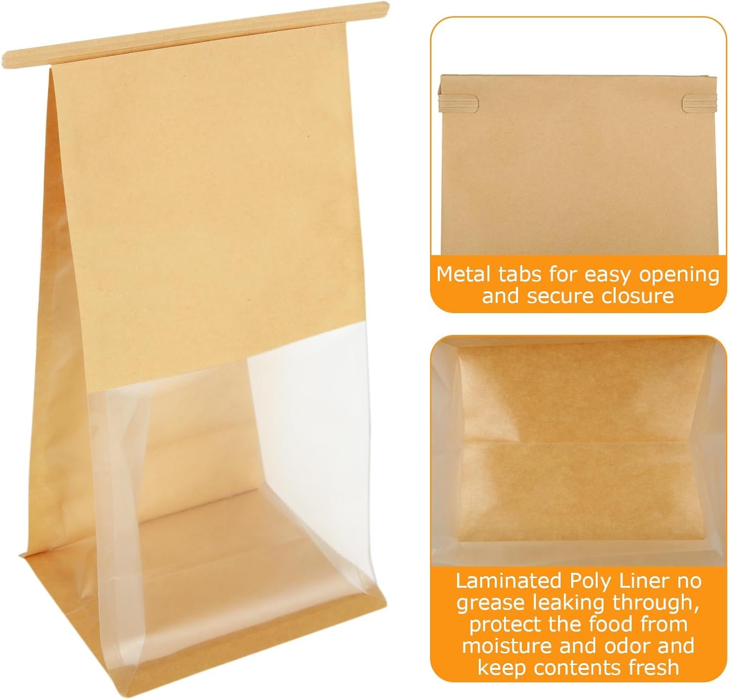 Großhandel 100 Stück Papiertüten mit Fenster, 5,1 x 4,3 x 11,2 Zoll, Braune Tin Tie Tab Lock Tüten für Plätzchen Verpackung, OEM Kraftpapier Tüten für Geschenke und Hochzeitsgäste, Hersteller für Bulk-Bestellungen