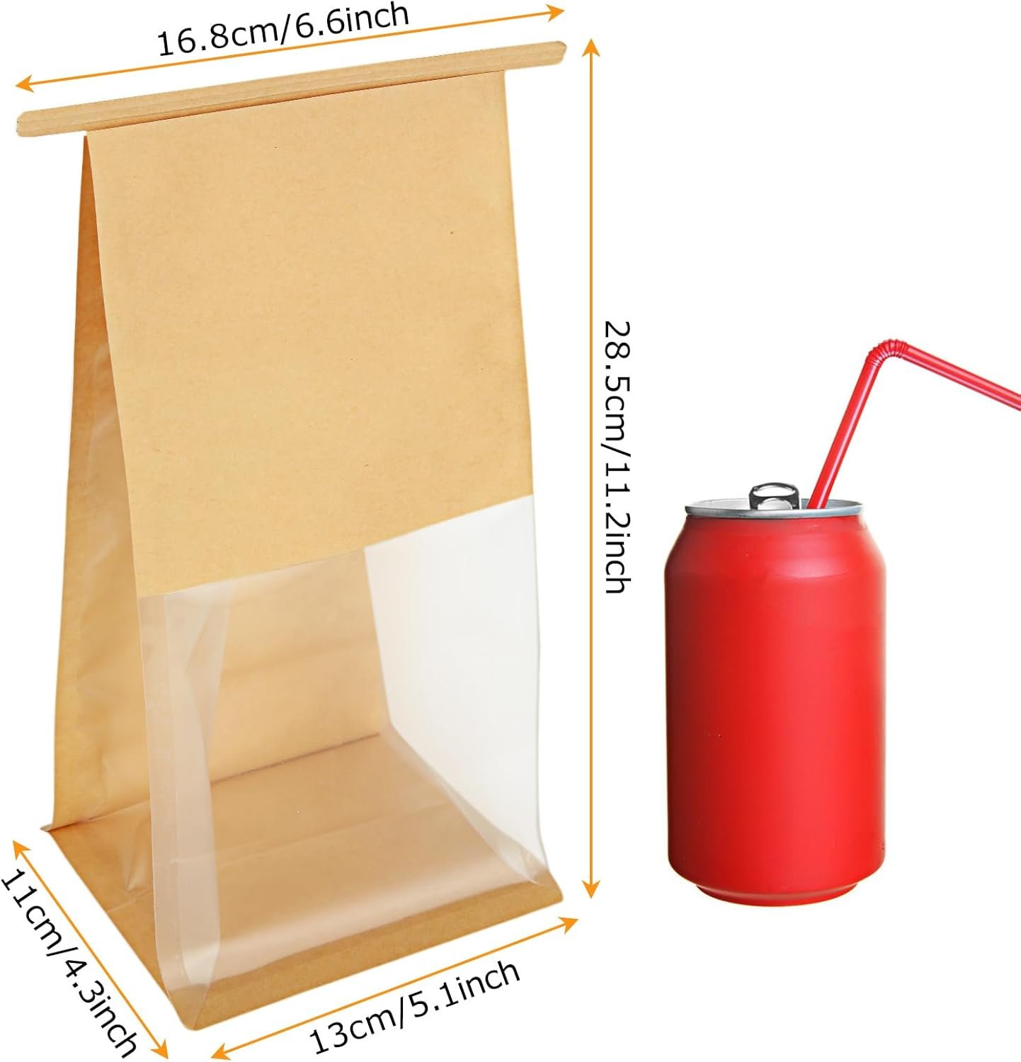 Großhandel 100 Stück Papiertüten mit Fenster, 5,1 x 4,3 x 11,2 Zoll, Braune Tin Tie Tab Lock Tüten für Plätzchen Verpackung, OEM Kraftpapier Tüten für Geschenke und Hochzeitsgäste, Hersteller für Bulk-Bestellungen