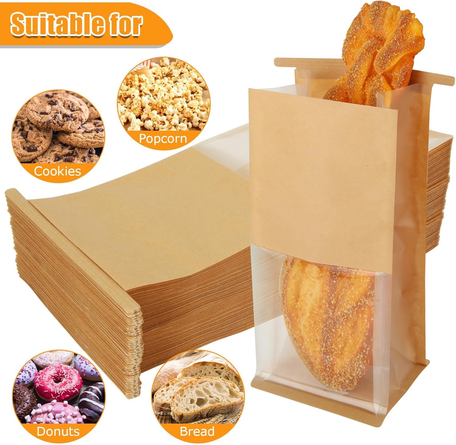 Großhandel 100 Stück Papiertüten mit Fenster, 5,1 x 4,3 x 11,2 Zoll, Braune Tin Tie Tab Lock Tüten für Plätzchen Verpackung, OEM Kraftpapier Tüten für Geschenke und Hochzeitsgäste, Hersteller für Bulk-Bestellungen