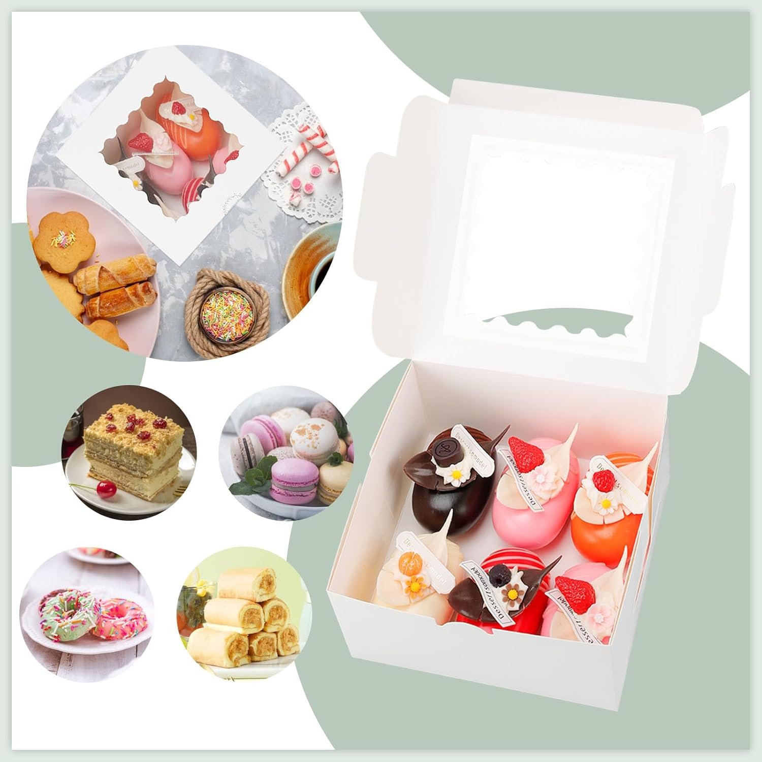 Großhandel 50 Stück 6x6x3 Zoll weiße Bäckereiboxen mit Fenster für den Valentinstag, Treat Boxes für Kekse, kleine Torten, Schokoladenüberzogene Erdbeeren, Cupcakes und Gebäck, individuell bedruckbar mit Ihrem Logo, vom Hersteller geliefert.