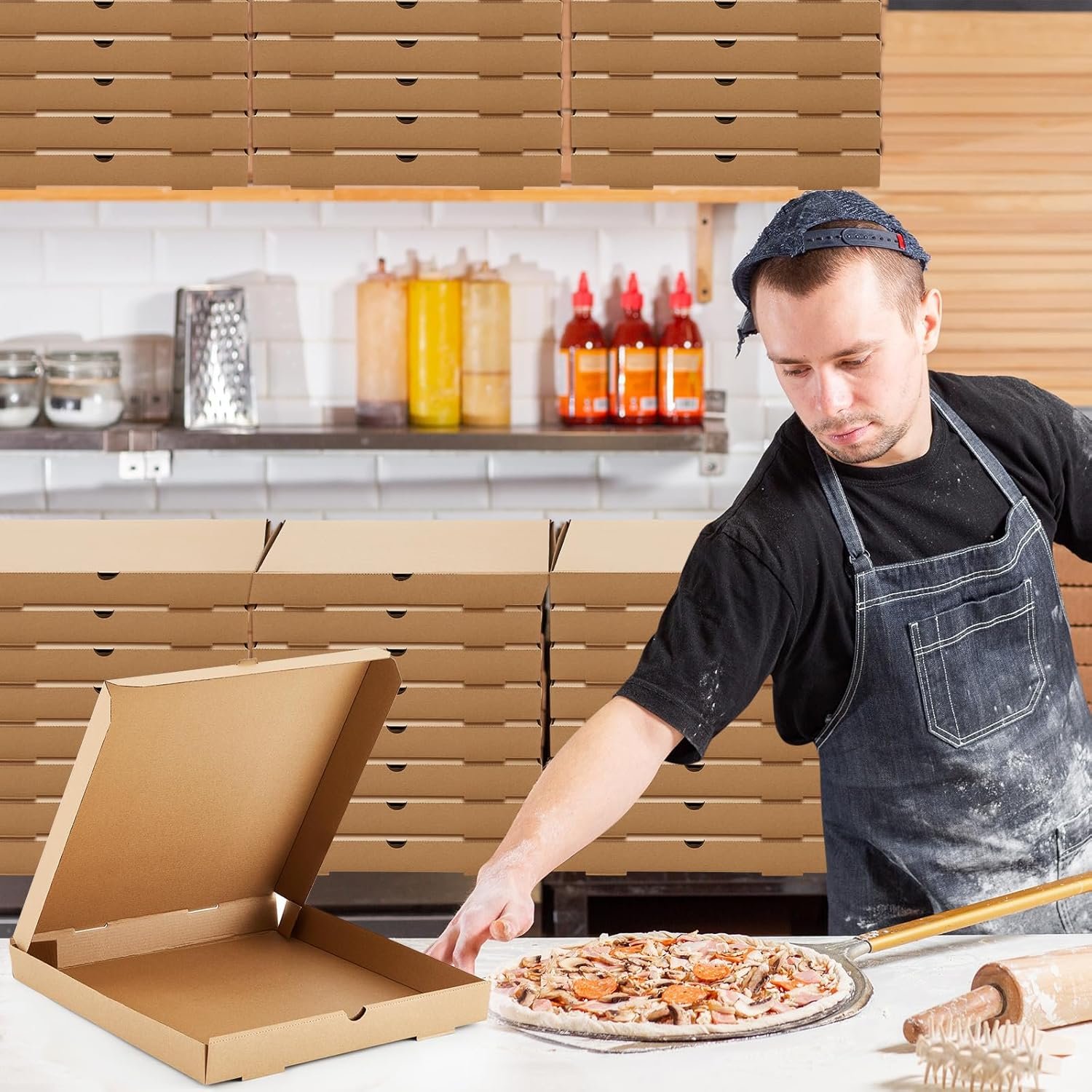 Großhandel 10 Stück Wellpappe-Pizzaboxen 14 x 14 Zoll, hochwertig und fettabweisend, individuelle Verpackungen für Kuchen, Kekse, Lebensmittel und Bastelbedarf, OEM Hersteller