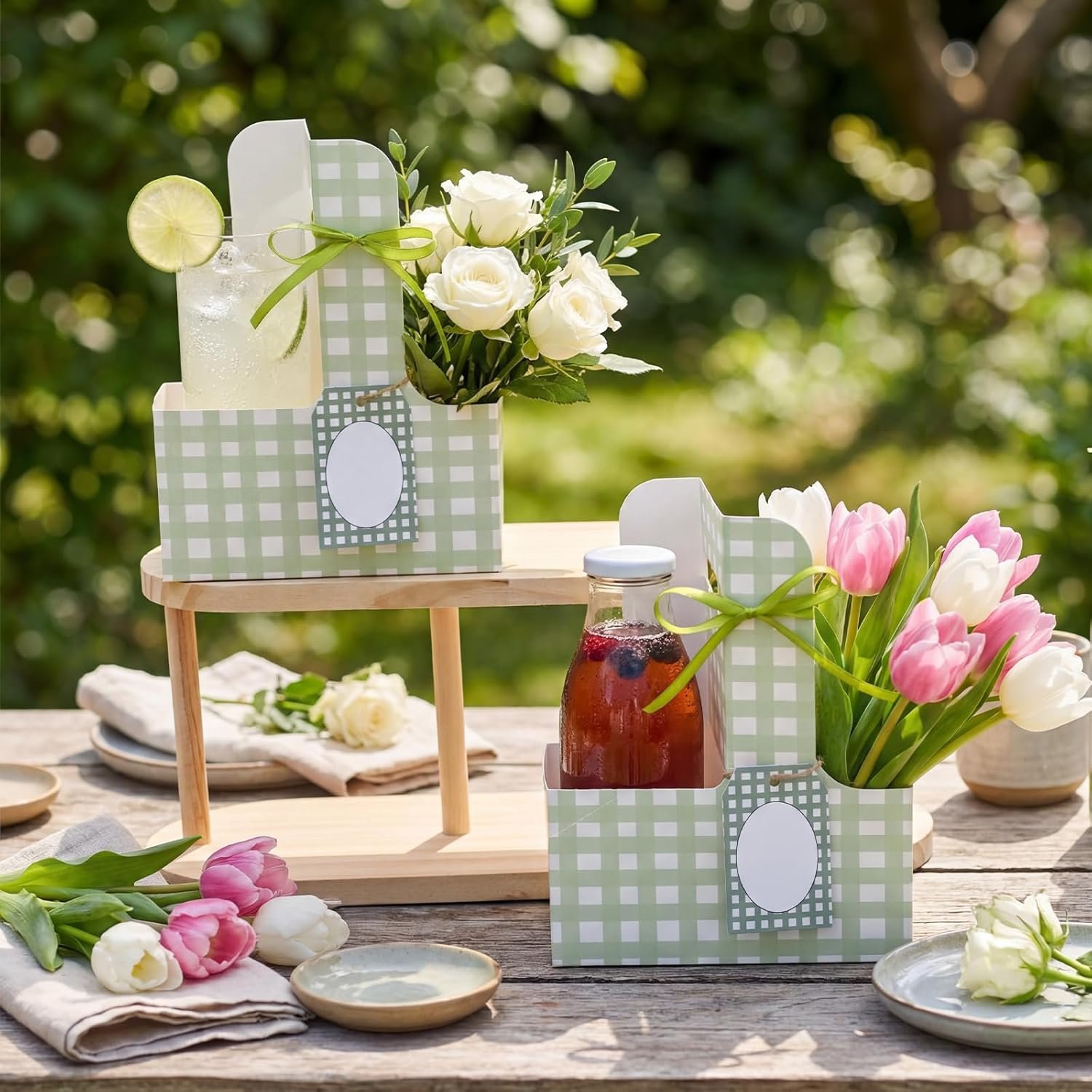 Großhandel 24 Sets 2 Becher Träger mit Griffen, Gingham Cup Halter für Getränke und Blumen, individuelles Logo für Hochzeiten und Geburtstagsfeiern (Grün), OEM Anbieter. Großhandel 24 Sets 2 Becher Träger mit Griffen, Gingham Cup Halter für Getränke und Blumen, individuelles Logo für Hochzeiten und Geburtstagsfeiern (Grün), OEM Anbieter.