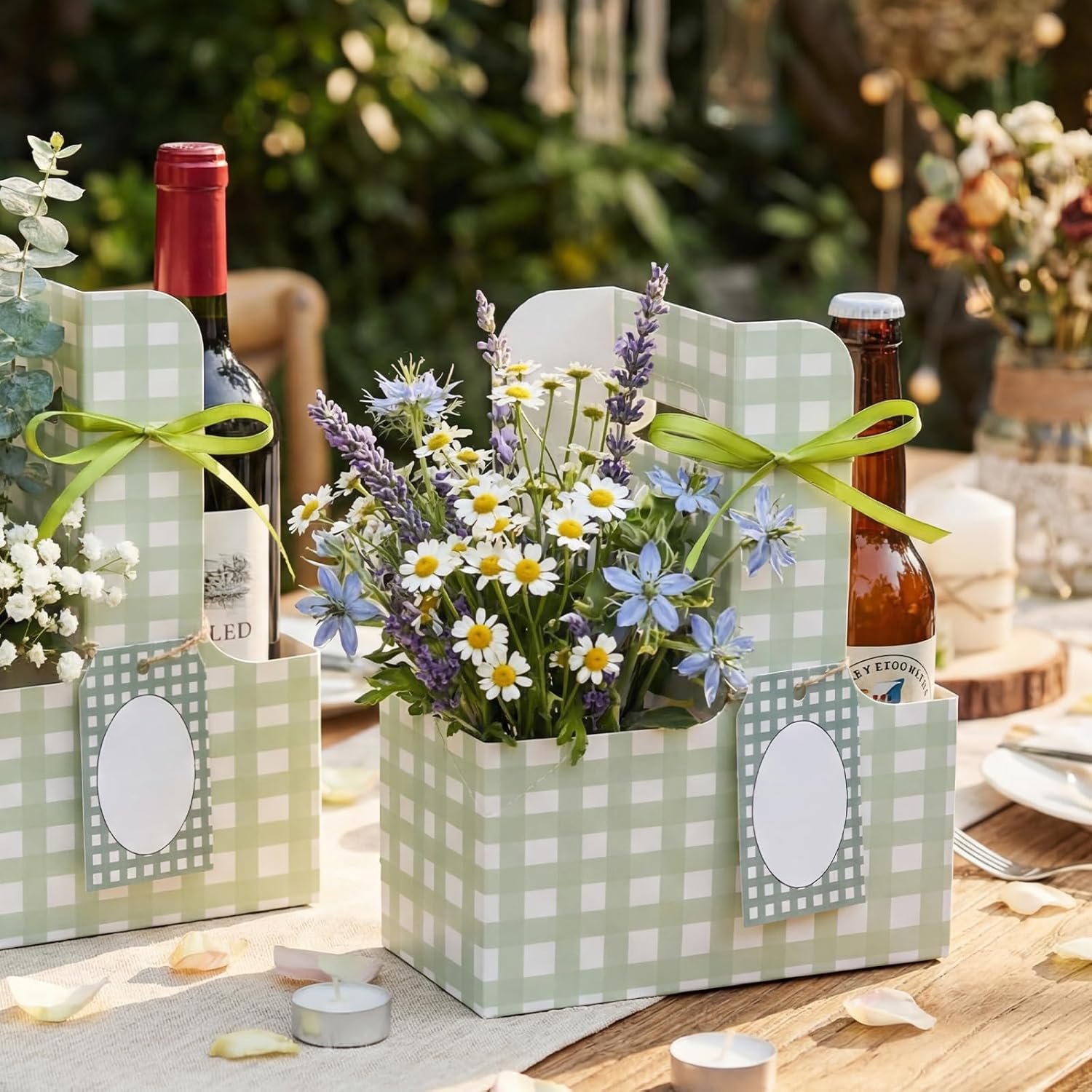 Großhandel 24 Sets 2 Becher Träger mit Griffen, Gingham Cup Halter für Getränke und Blumen, individuelles Logo für Hochzeiten und Geburtstagsfeiern (Grün), OEM Anbieter. Großhandel 24 Sets 2 Becher Träger mit Griffen, Gingham Cup Halter für Getränke und Blumen, individuelles Logo für Hochzeiten und Geburtstagsfeiern (Grün), OEM Anbieter.