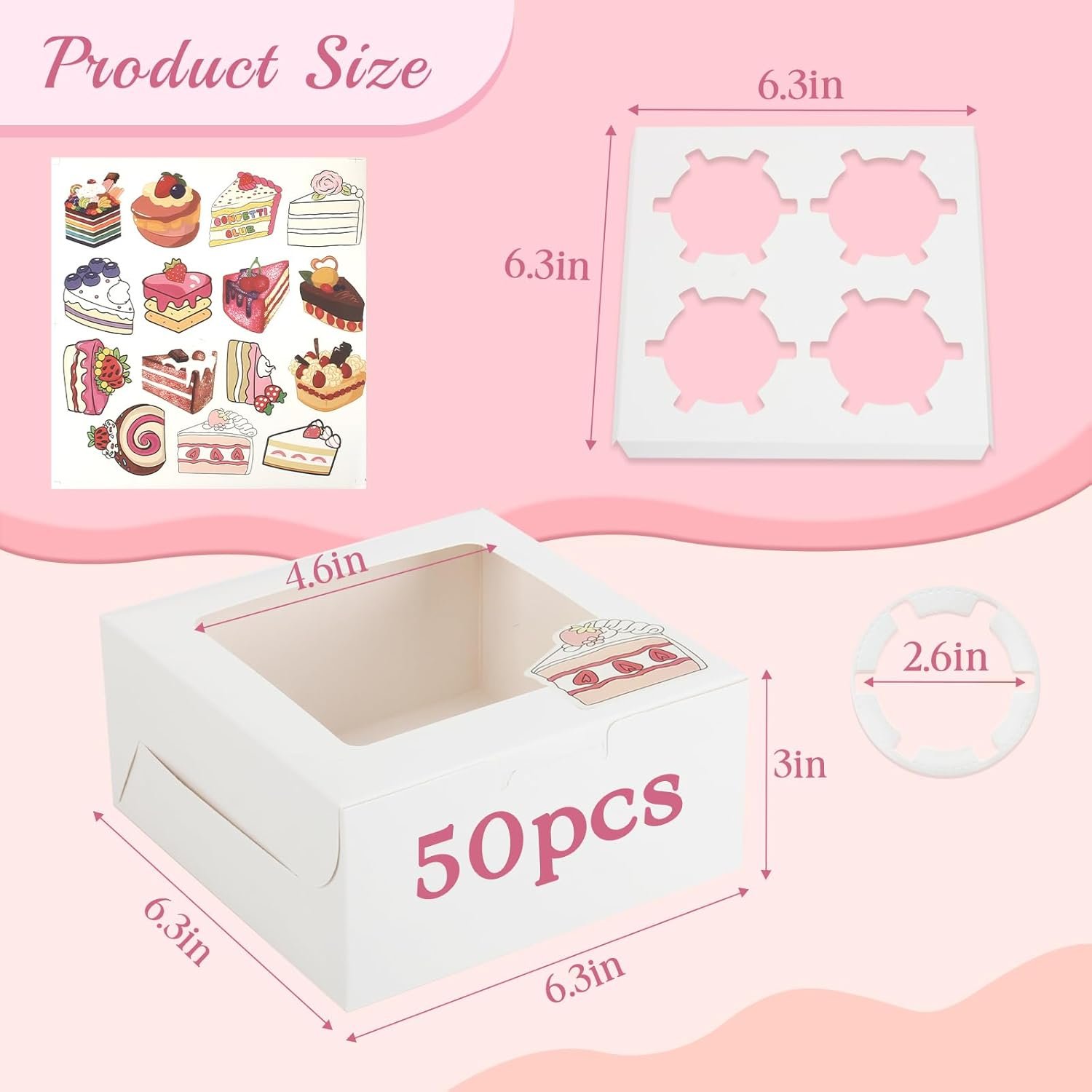 Großhandel 50er Packung Cupcake Boxen mit Fenster 6x6x3 Zoll, individuelle Logo-Optionen, kreative Backwaren Boxen für Desserts, Erdbeeren, Muffins, Geschenke, OEM und Großmenge verfügbar.