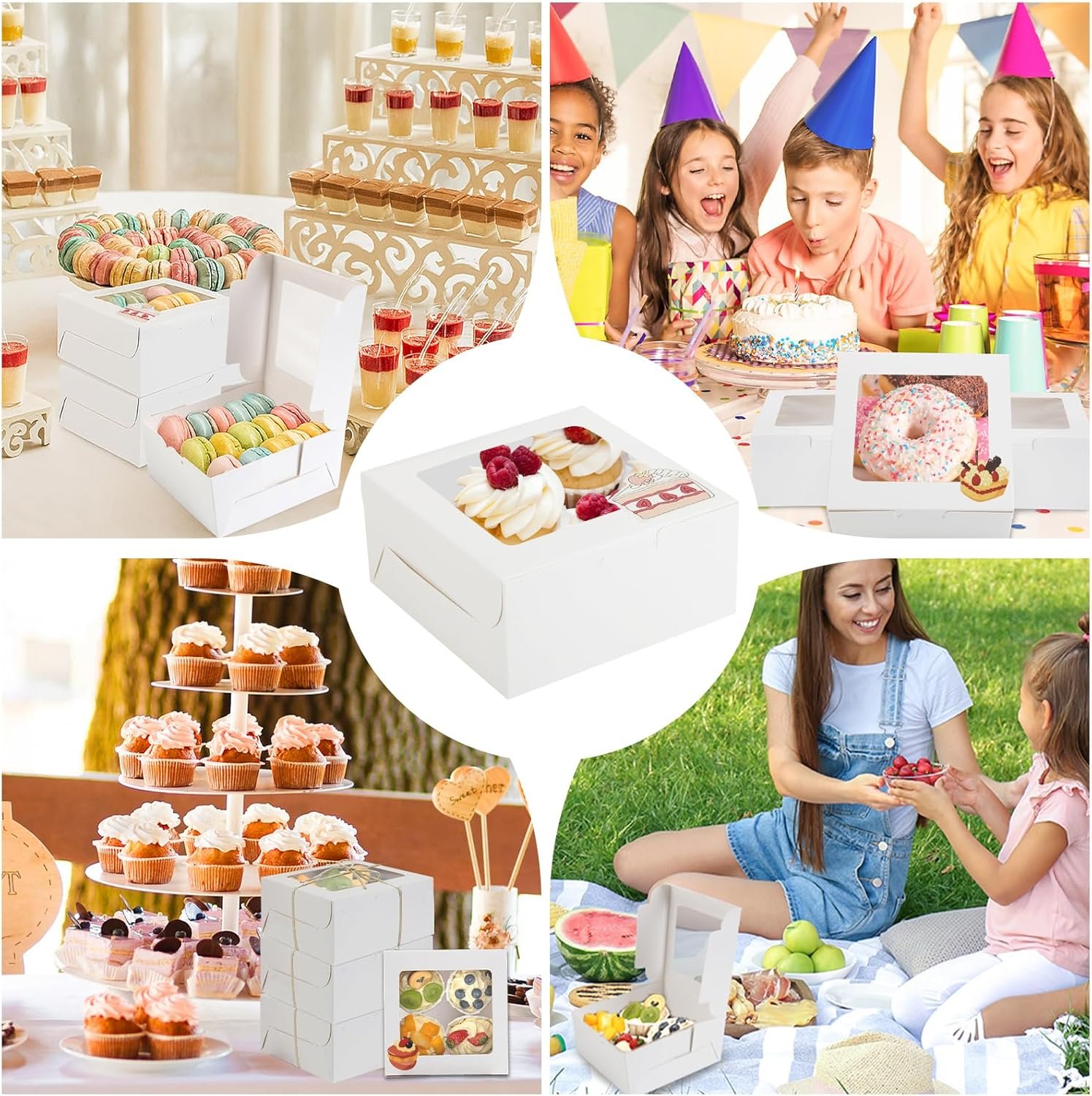 Großhandel 50er Packung Cupcake Boxen mit Fenster 6x6x3 Zoll, individuelle Logo-Optionen, kreative Backwaren Boxen für Desserts, Erdbeeren, Muffins, Geschenke, OEM und Großmenge verfügbar.
