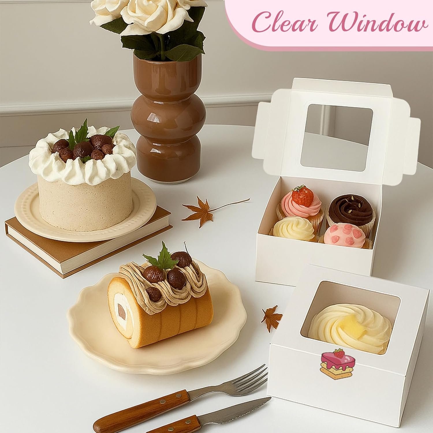 Großhandel 50er Packung Cupcake Boxen mit Fenster 6x6x3 Zoll, individuelle Logo-Optionen, kreative Backwaren Boxen für Desserts, Erdbeeren, Muffins, Geschenke, OEM und Großmenge verfügbar.