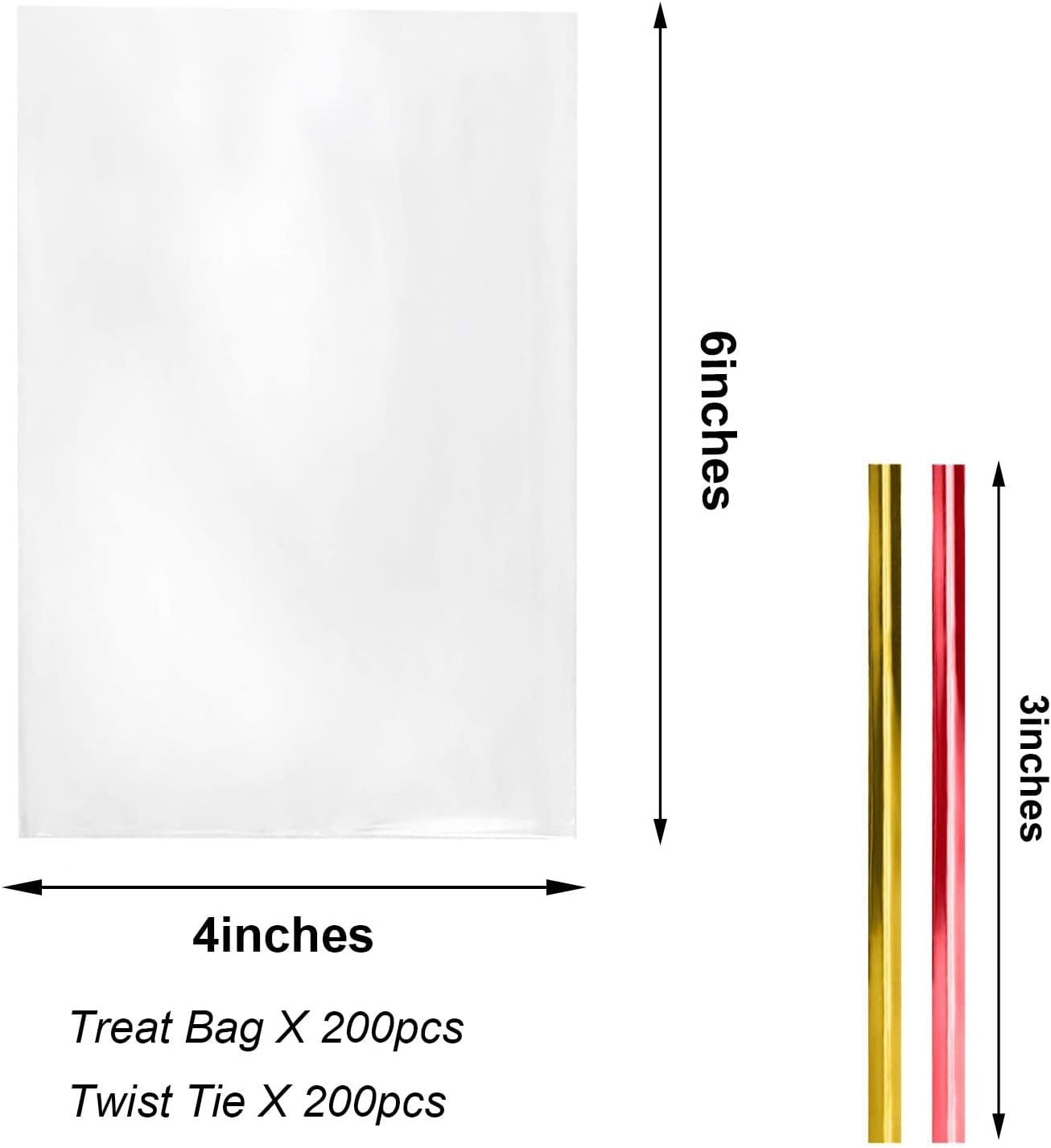 Großhandel Cello Cellophane 4x6 Zoll Geschenkbeutel 200 Stück OPP Kunststoff klare Treat Bags mit 200 Drahtbindern für Verpackung von Süßigkeiten, Desserts, Bäckerei, Schokolade, Partymitbringsel, Individuelles Logo, Hersteller.
