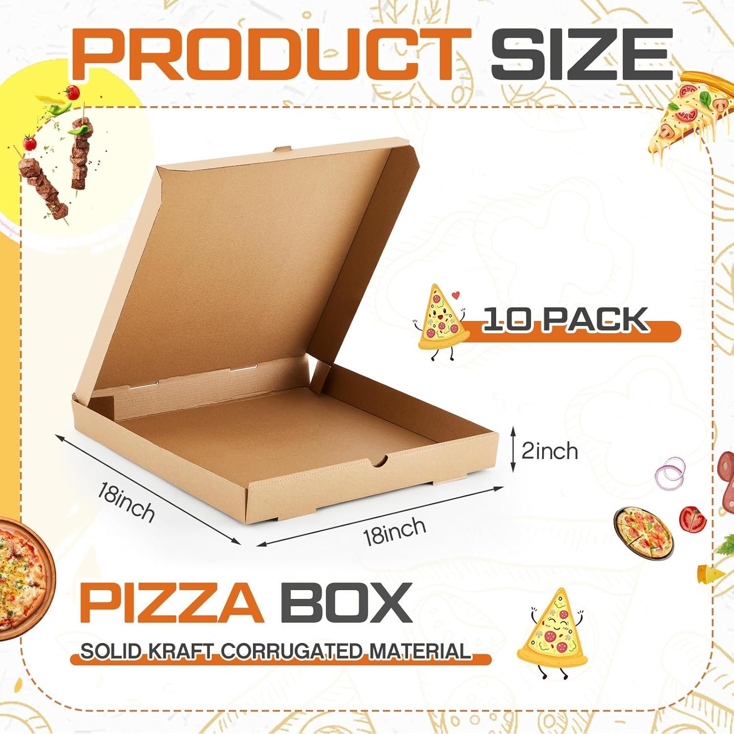 Großhandel 10 Stück Wellpapp-Pizzaboxen 18 x 18 Zoll, robust und fettbeständig, für individuelle Logos, als Takeout-Behälter für Kuchen, Kekse, Lebensmittel und Bastelarbeiten, vom Hersteller.