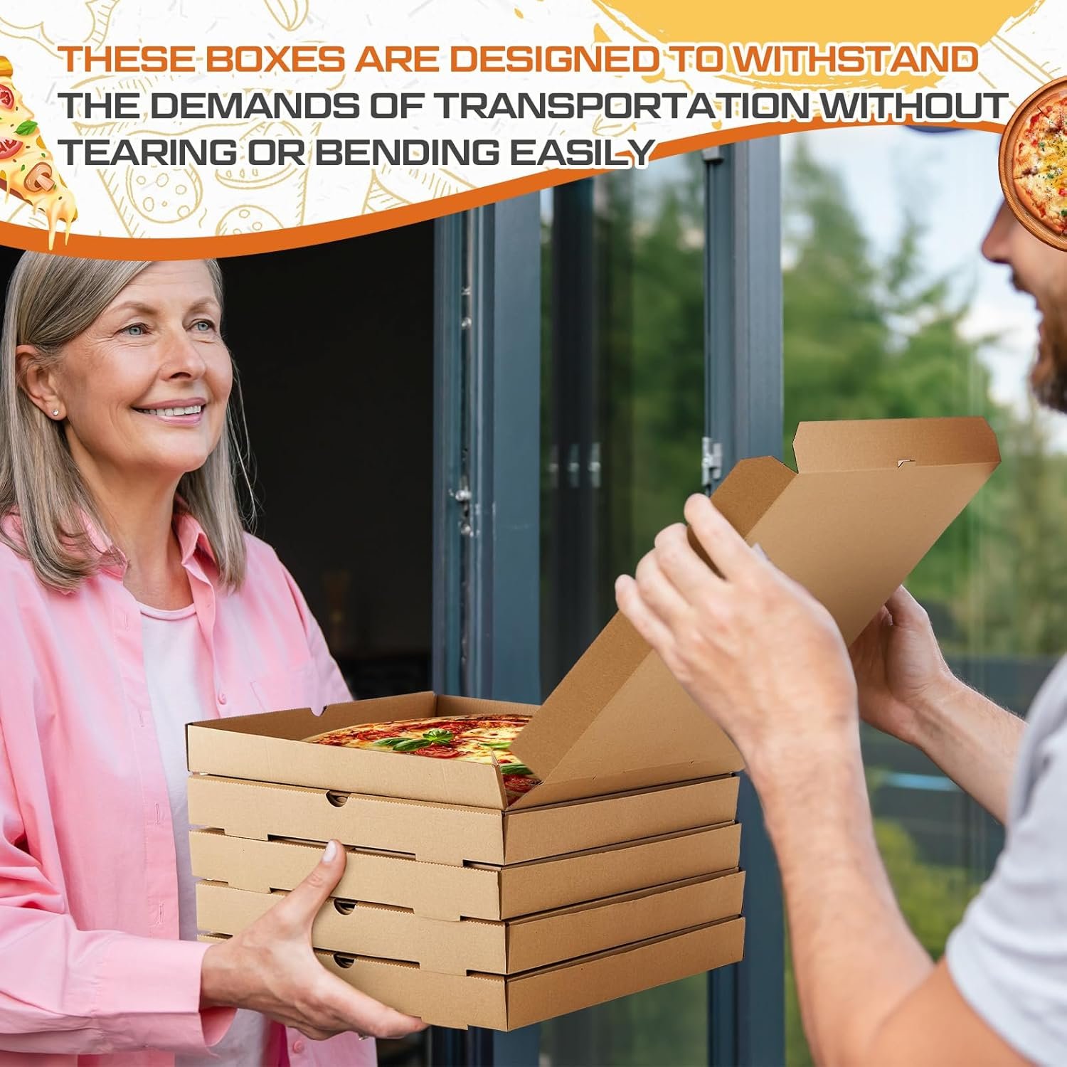 Großhandel 10 Stück Wellpapp-Pizzaboxen 18 x 18 Zoll, robust und fettbeständig, für individuelle Logos, als Takeout-Behälter für Kuchen, Kekse, Lebensmittel und Bastelarbeiten, vom Hersteller.
