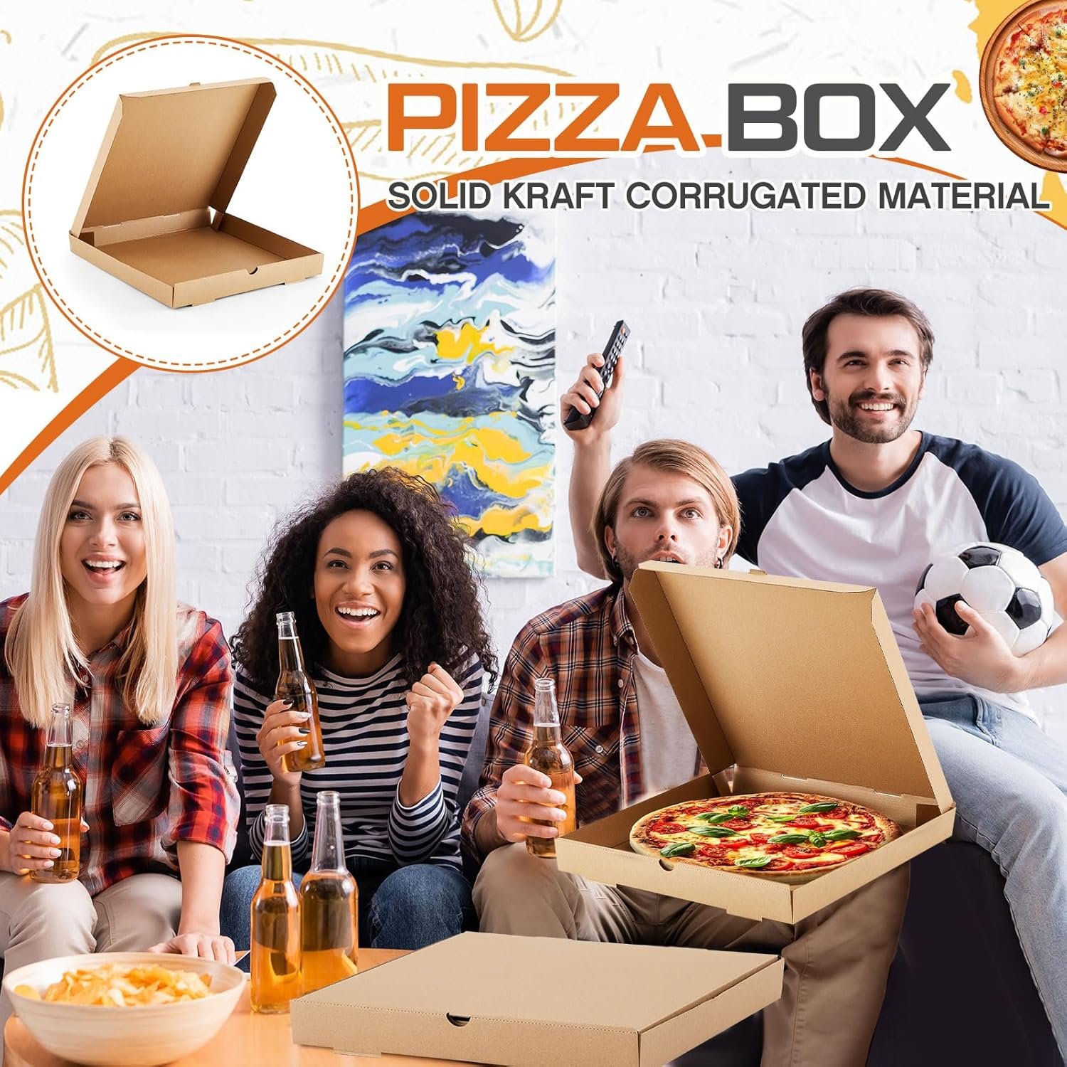 Großhandel 10 Stück Wellpapp-Pizzaboxen 18 x 18 Zoll, robust und fettbeständig, für individuelle Logos, als Takeout-Behälter für Kuchen, Kekse, Lebensmittel und Bastelarbeiten, vom Hersteller.