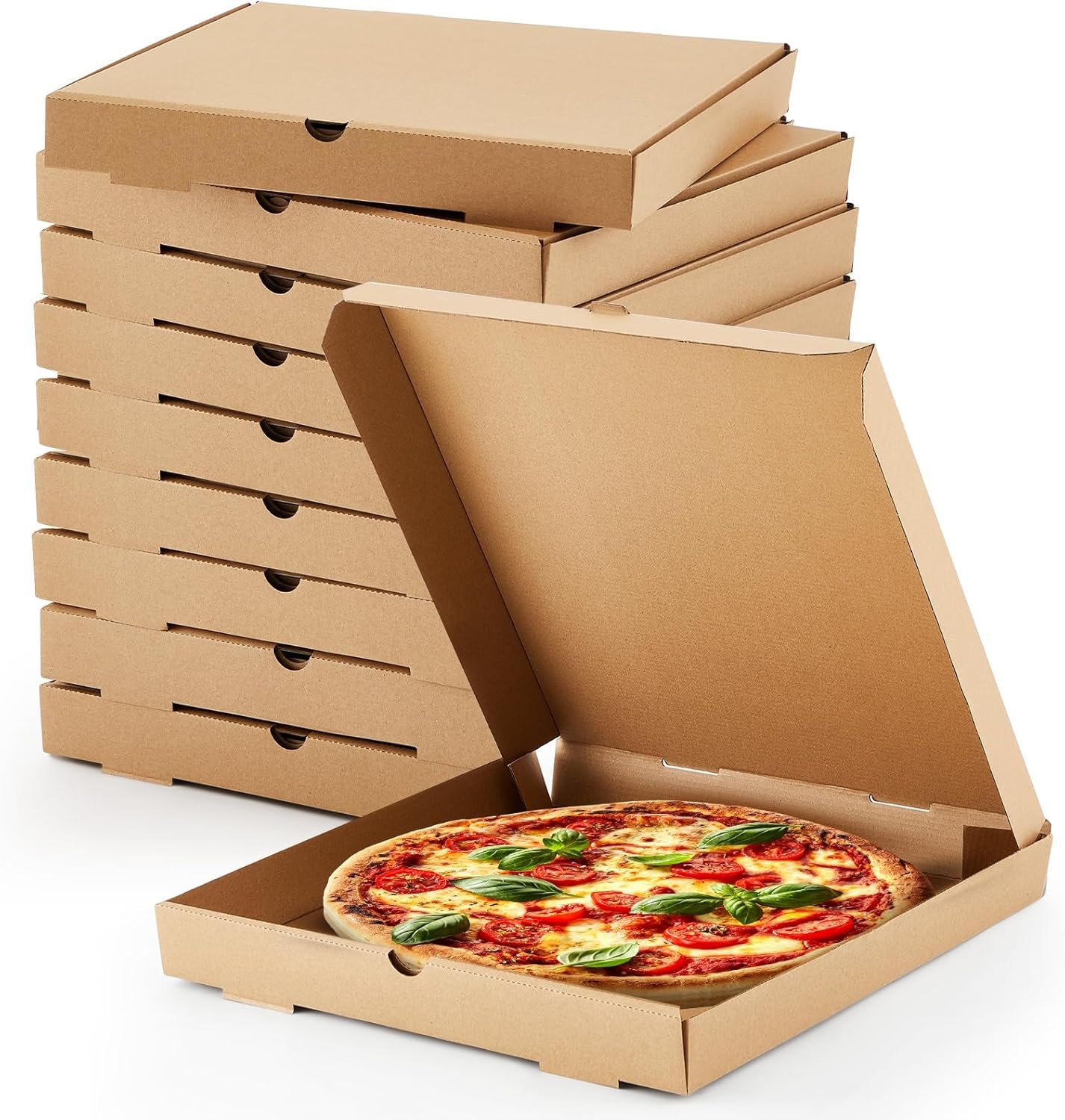Großhandel 10 Stück Wellpapp-Pizzaboxen 18 x 18 Zoll, robust und fettbeständig, für individuelle Logos, als Takeout-Behälter für Kuchen, Kekse, Lebensmittel und Bastelarbeiten, vom Hersteller.