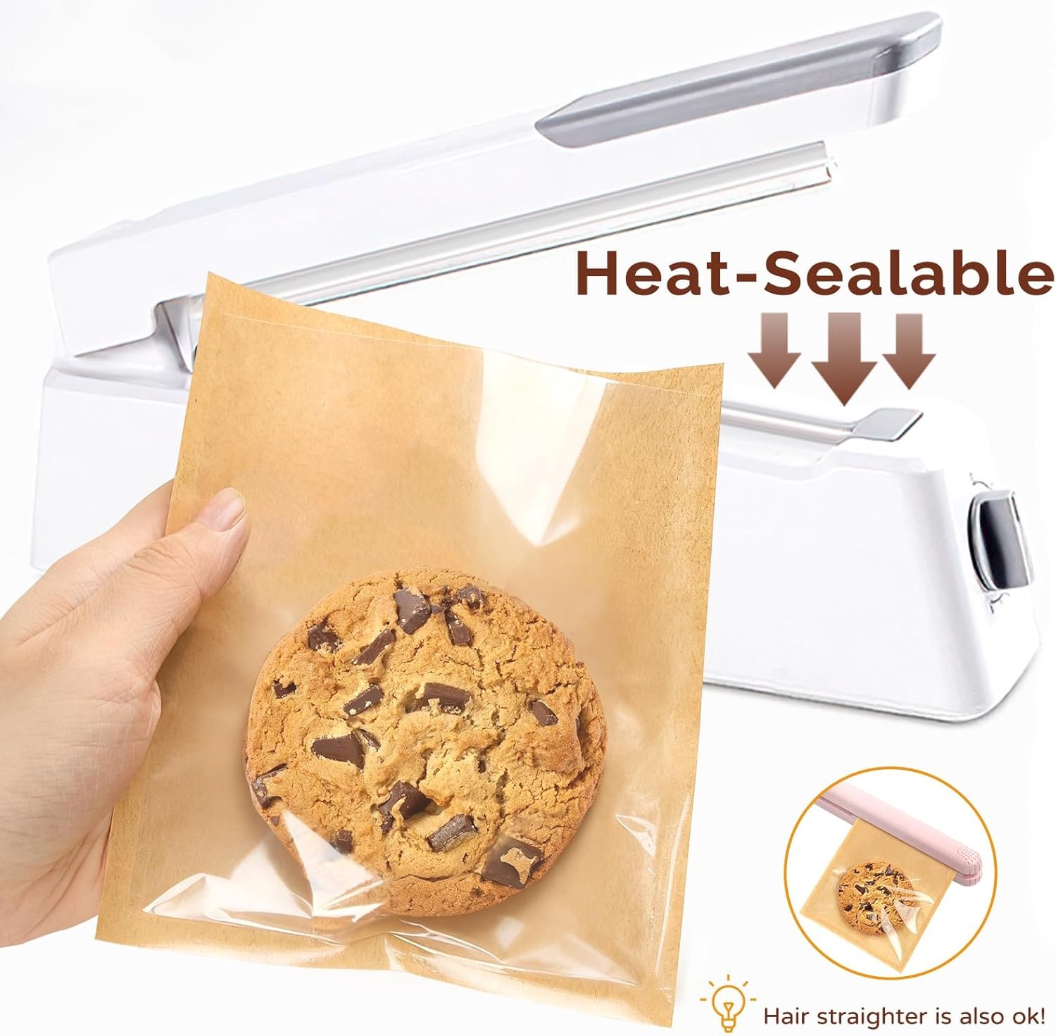 Cookie Verpackungsbeutel im Großhandel, 100 Stück 5,7x6,5 Zoll Papiertüten mit Fenster, individuell bedruckbar und ölabweisend für Backwaren wie Donuts, Scones, Brownies und Kuchenstücke, vom Hersteller.