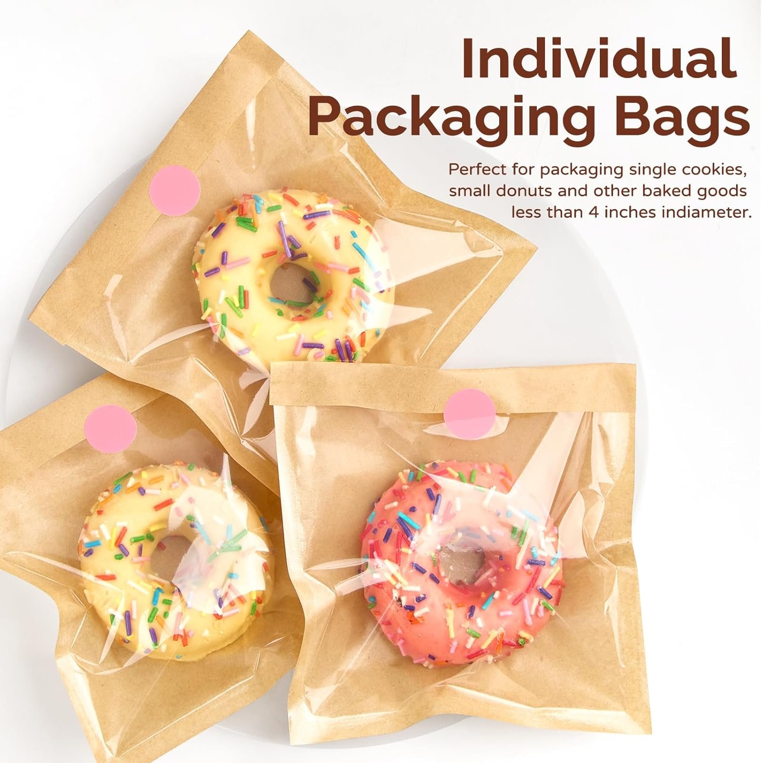 Cookie Verpackungsbeutel im Großhandel, 100 Stück 5,7x6,5 Zoll Papiertüten mit Fenster, individuell bedruckbar und ölabweisend für Backwaren wie Donuts, Scones, Brownies und Kuchenstücke, vom Hersteller.