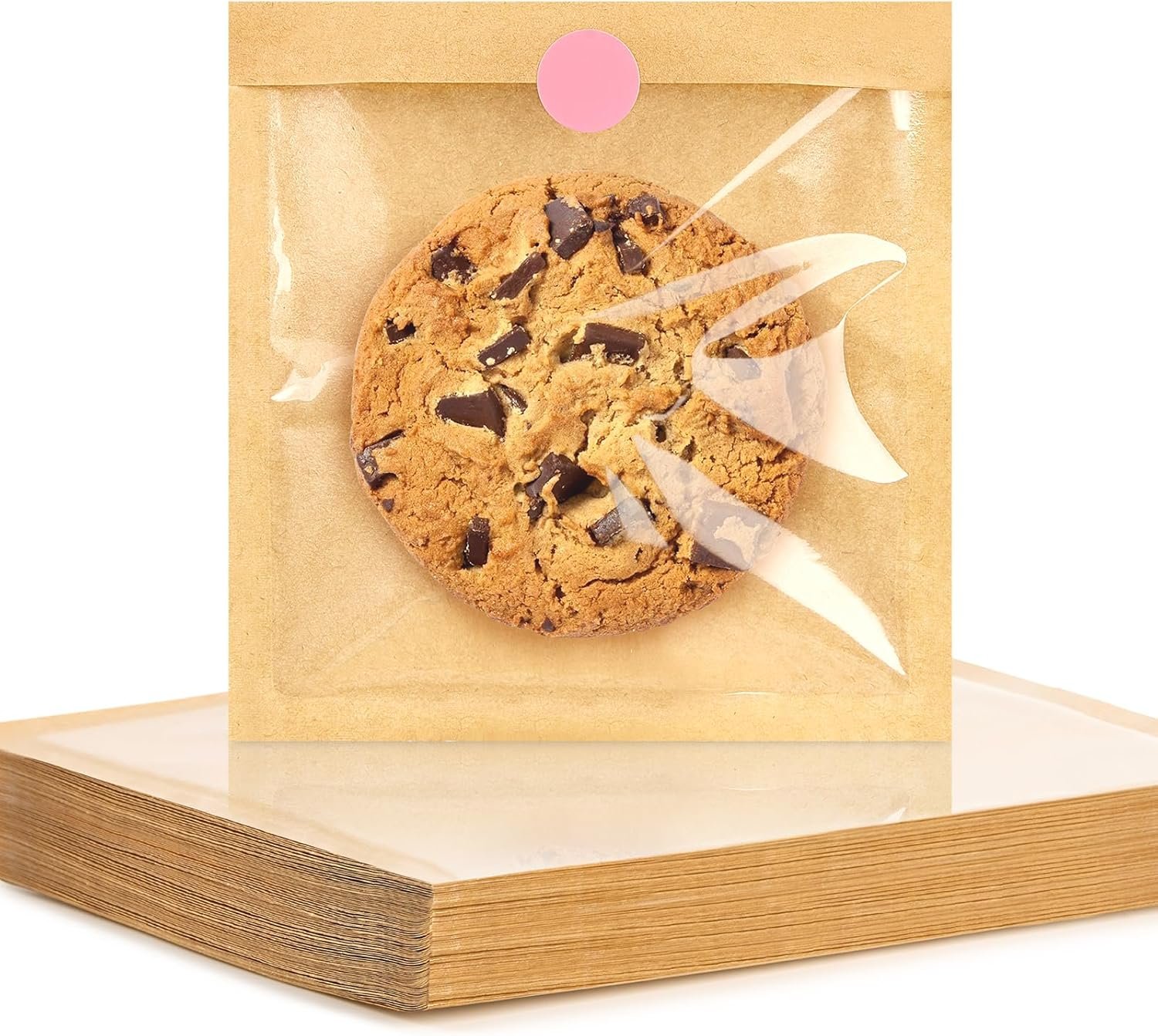 Cookie Verpackungsbeutel im Großhandel, 100 Stück 5,7x6,5 Zoll Papiertüten mit Fenster, individuell bedruckbar und ölabweisend für Backwaren wie Donuts, Scones, Brownies und Kuchenstücke, vom Hersteller.