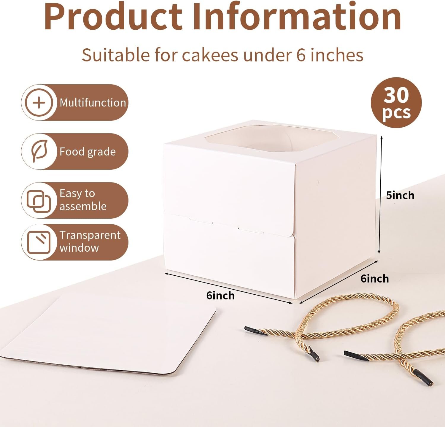 Großhandel 30 Stück 6x6x5 Zoll kleine Kuchenbox mit Fenster, Mini-Pie für Gebäck, Dessert, Erdbeeren, Pralinen, Cupcakes, individueller Logo-Service vom Hersteller