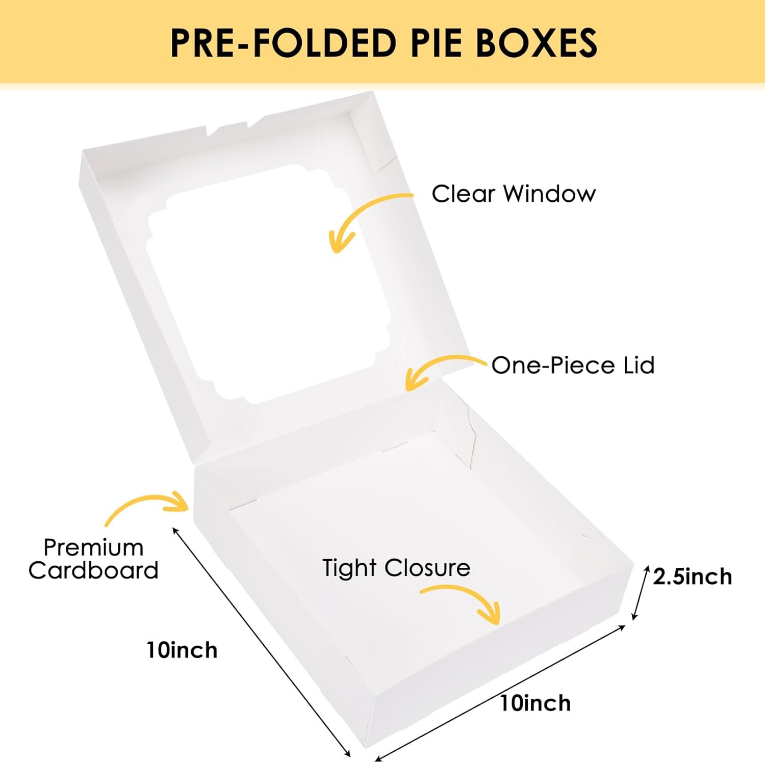 Großhandel 45 Stück Pie Boxen 10x10x2,5 Zoll weiße Bäckerei Boxen mit Fenster für Gebäck, Kuchen, Erdbeeren, Plätzchen, Torten, Gebäck, Muffins und Donuts, Individuelles Logo, Lieferant für Großmenge.