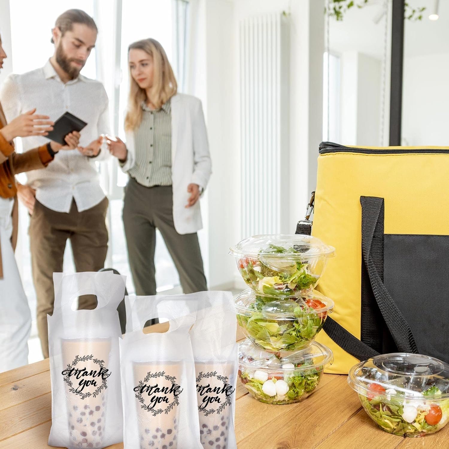 Großhandel 1000 Stück Träger für Getränke, klare Tragetaschen mit Henkel für Kaffee, Tee, Getränke, Saft (hält 1 Tasse), OEM, Hersteller, Bulk.