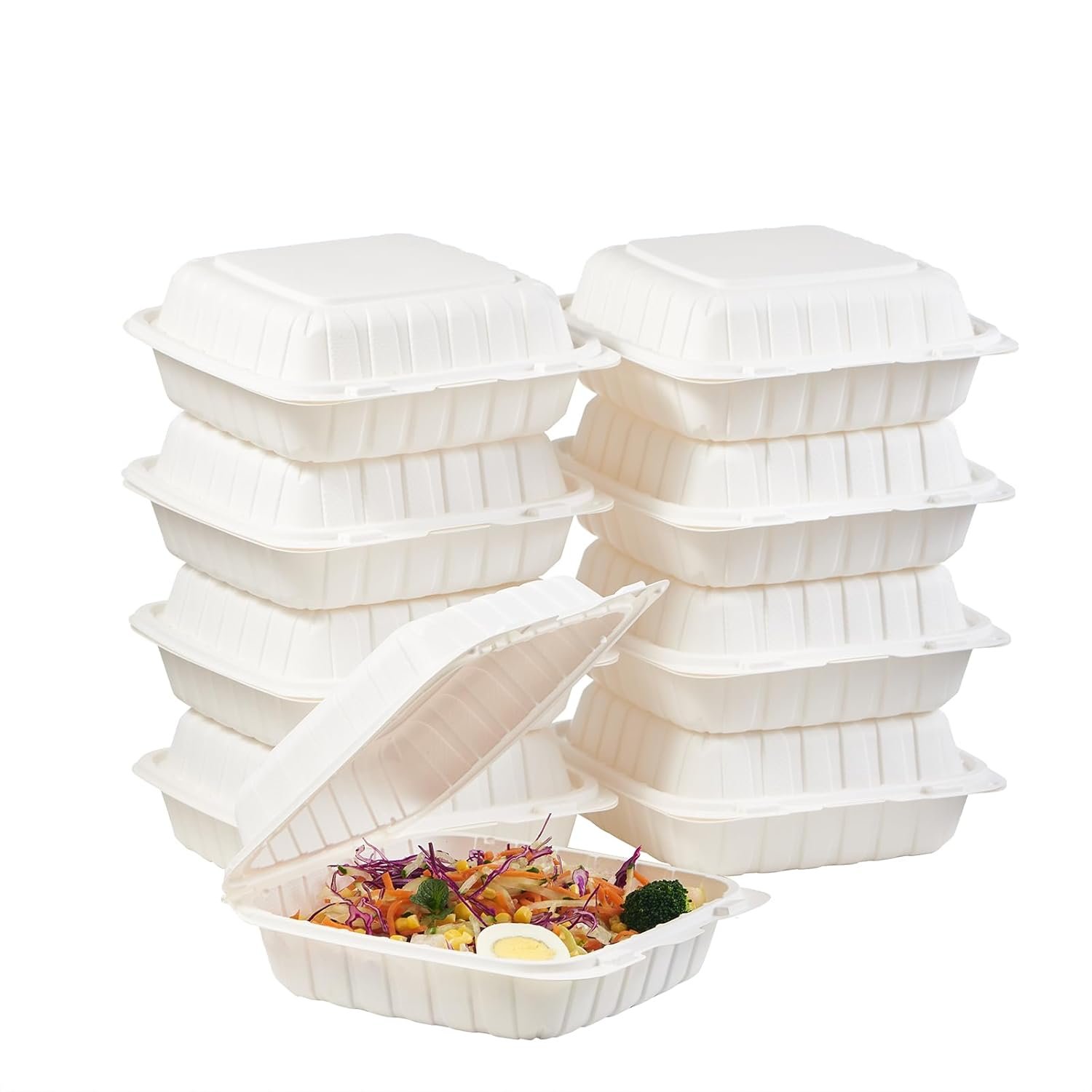 Großhandel 8X8" 1-Fach Plastik-Clamshell Take-Out-Behälter 50er Pack schwere Togo Einweg-Lunchbox mit sicherem Klappdeckel für Party und Restaurant von einem zuverlässigen Hersteller mit individueller Logo-Gestaltung mikrowellengeeignet.