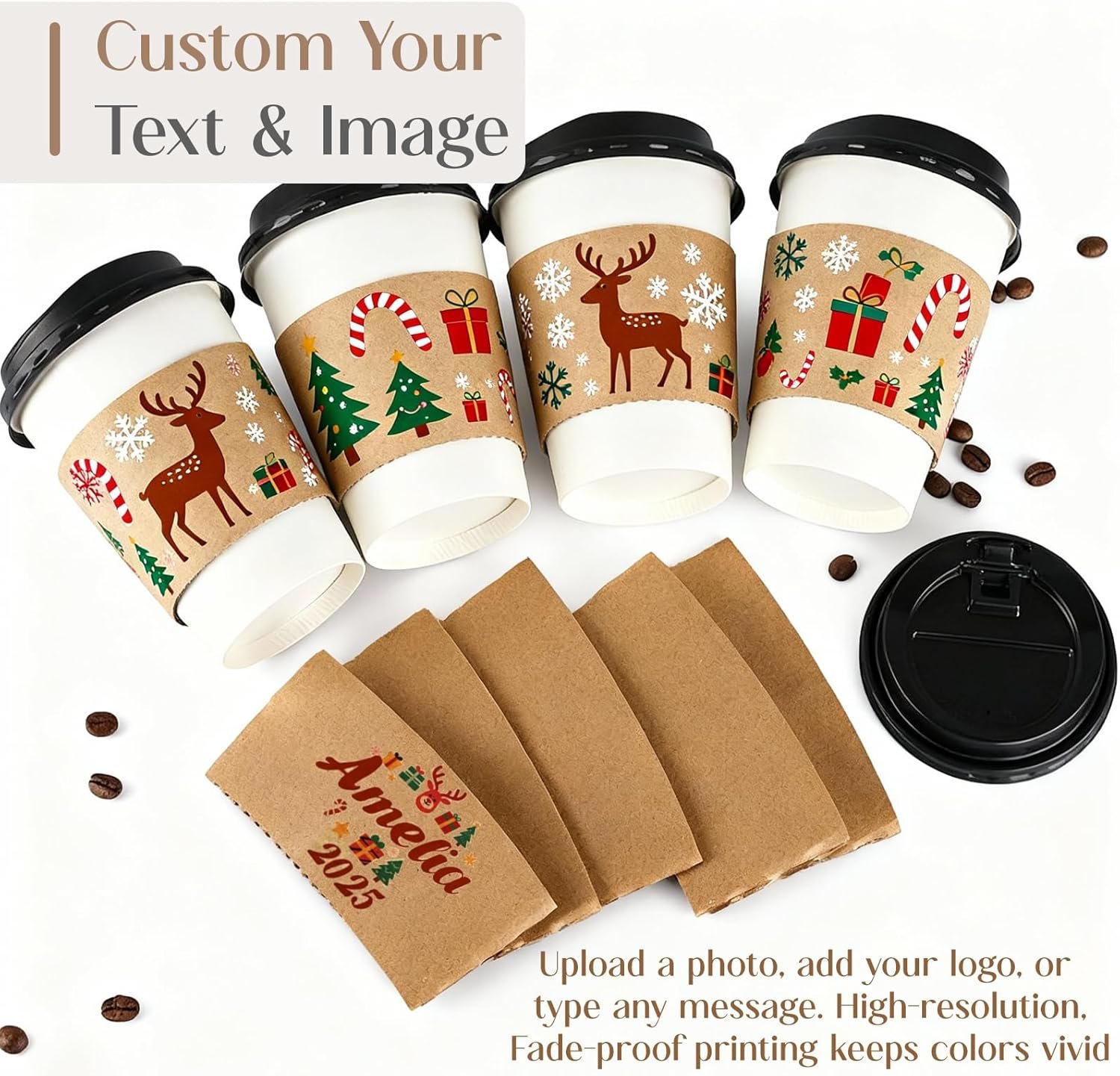 Großhandel individuelle Papierkaffebecherhülsen, OEM bedruckte Kaffeebecherhülsen aus Weiß oder Kraftpapier für Veranstaltungen, personalisierte Becherhülsen zur Geschenkverpackung Hochzeitsfeier, Babyshower, Jubiläum 20/30/50/100 Stück Hersteller