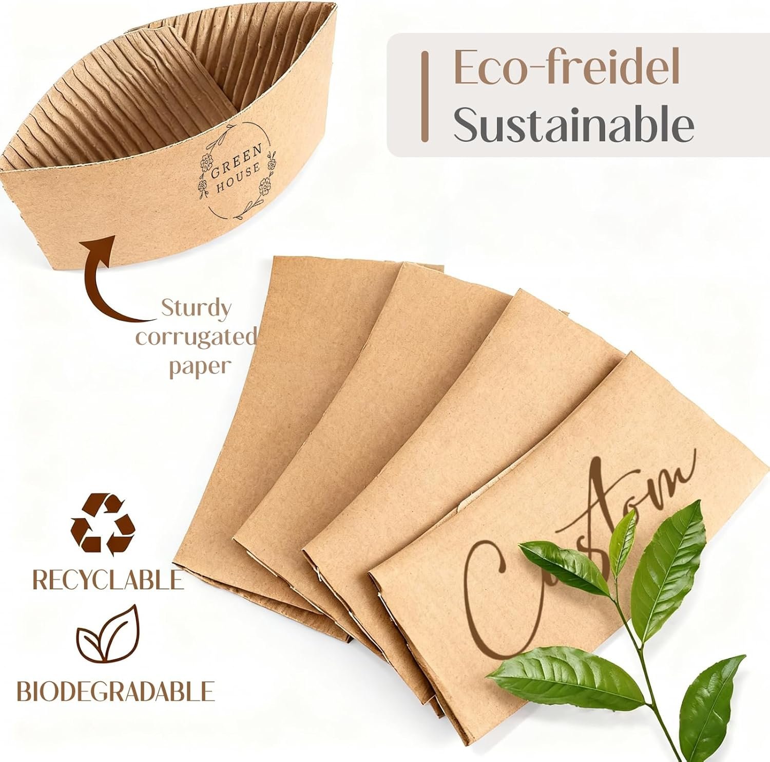 Großhandel individuelle Papierkaffebecherhülsen, OEM bedruckte Kaffeebecherhülsen aus Weiß oder Kraftpapier für Veranstaltungen, personalisierte Becherhülsen zur Geschenkverpackung Hochzeitsfeier, Babyshower, Jubiläum 20/30/50/100 Stück Hersteller