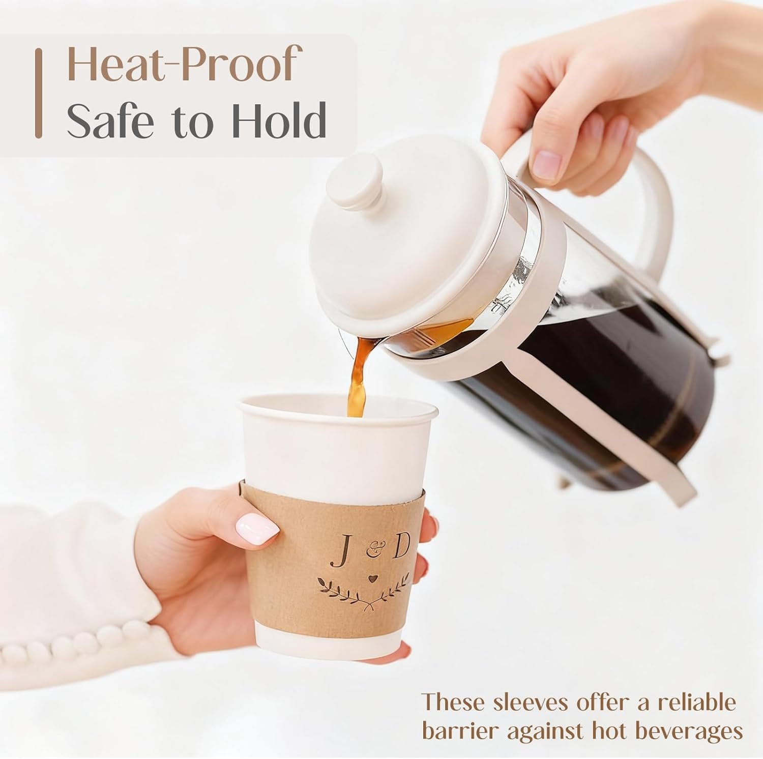 Großhandel individuelle Papierkaffebecherhülsen, OEM bedruckte Kaffeebecherhülsen aus Weiß oder Kraftpapier für Veranstaltungen, personalisierte Becherhülsen zur Geschenkverpackung Hochzeitsfeier, Babyshower, Jubiläum 20/30/50/100 Stück Hersteller