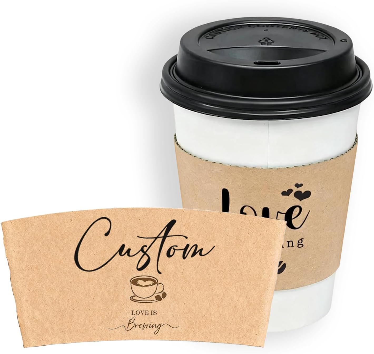 Großhandel individuelle Papierkaffebecherhülsen, OEM bedruckte Kaffeebecherhülsen aus Weiß oder Kraftpapier für Veranstaltungen, personalisierte Becherhülsen zur Geschenkverpackung Hochzeitsfeier, Babyshower, Jubiläum 20/30/50/100 Stück Hersteller