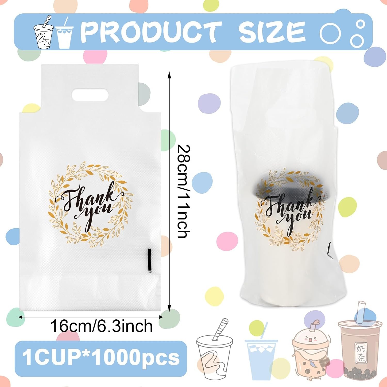 Großhandel 1000 Stück Dankeschön Tragetaschen 1 Tasse Tragegetränke Kunststoffverpackung Polybeutel für Lieferung und Abholung, 11 x 6,3 Zoll, Individuelles Logo, OEM Hersteller von Getränketrägern für Kaffee, Saft, Milch und Tee.