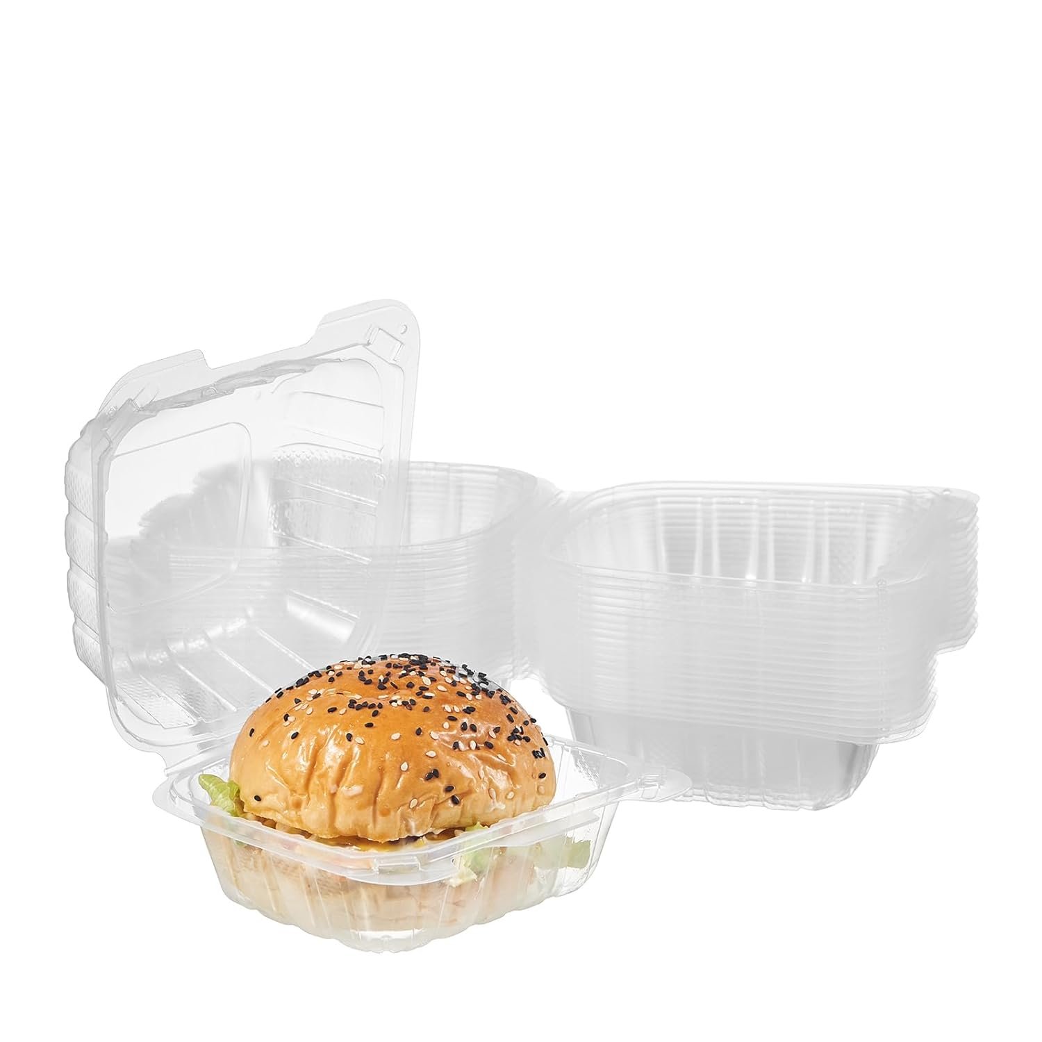 Großhandel 100 Stück Klare Plastik-Hingeschlossene Lebensmittelbehälter, 6" W tragbare To-Go-Box für Dessert, Kuchen, Kekse, Salate, Pasta, Sandwiches mit individuellem Logo, Hersteller für hervorragende Qualität, Bulk Kaufoptionen verfügbar.
