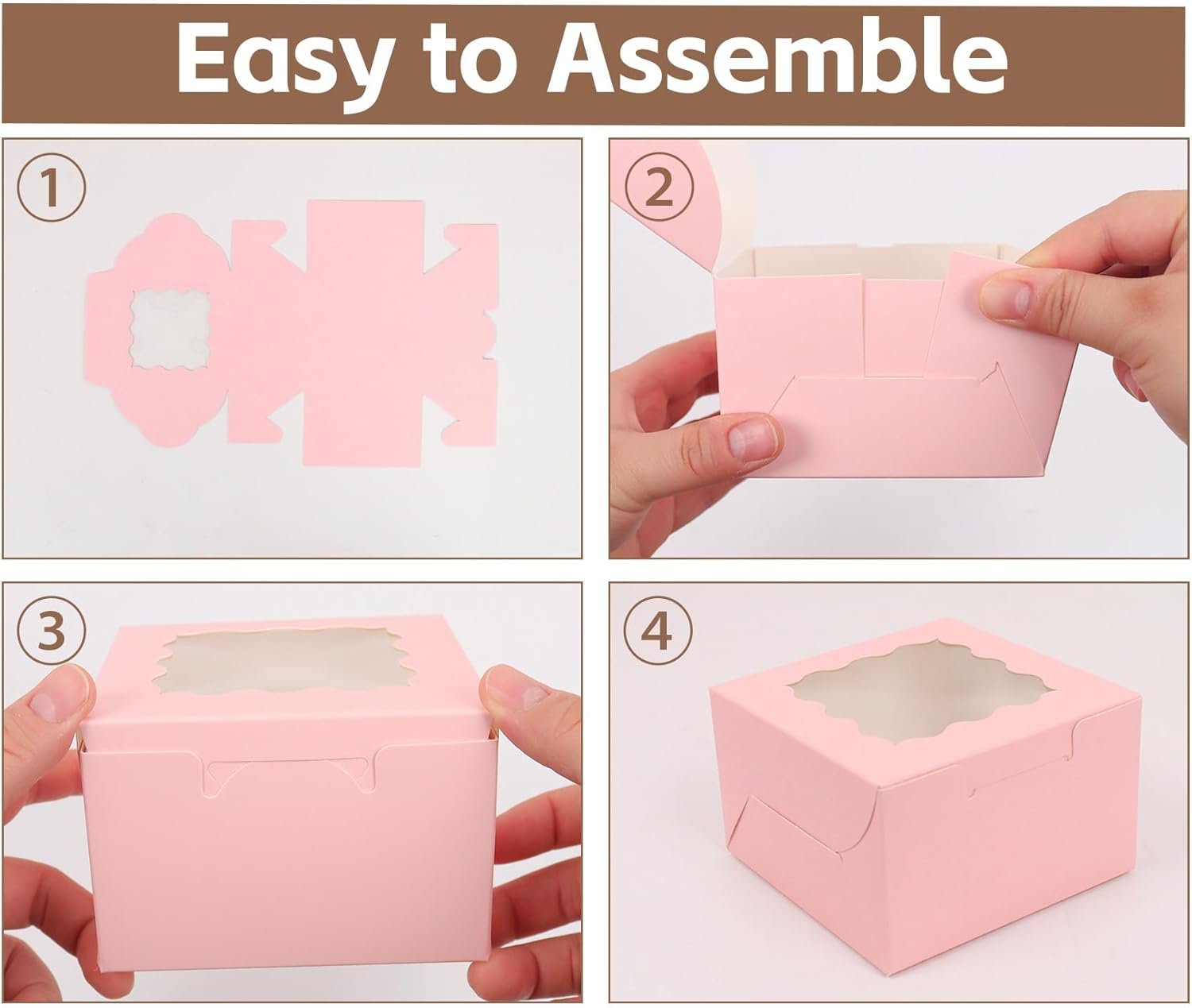 Großhandels 50 Stück 4x4x2,5 cm Rosa Verpackungsboxen für Backwaren, individuelle Logo Optionen vom Hersteller, ideal für Kekse, Gebäck, Erdbeeren und Macarons.