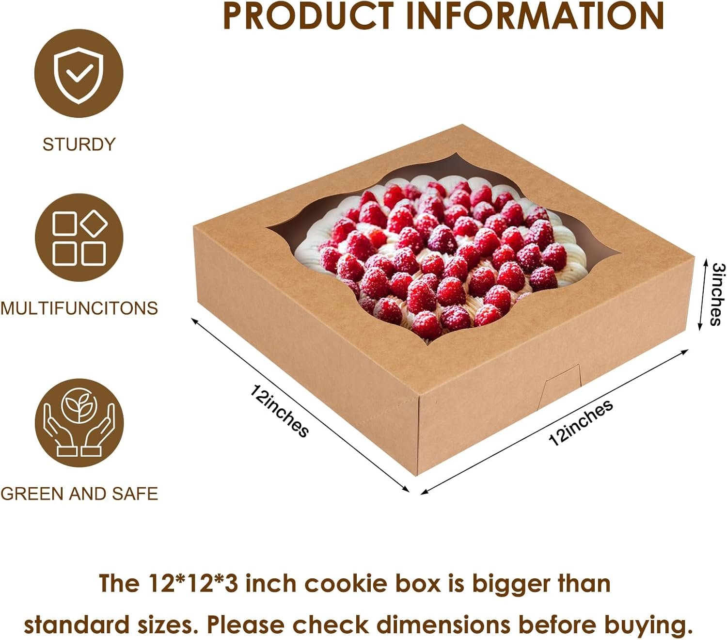 Großhandel 25 Stück Piesschachteln, 12x12x3 Zoll Auto-Popup Braun Backschachteln mit Fenster für Desserts, Kekse, Kuchen, Muffins, Cookies - Individuelles Logo, OEM möglich. Großhandel 25 Stück Piesschachteln, 12x12x3 Zoll Auto-Popup Braun Backschachteln mit Fenster für Desserts, Kekse, Kuchen, Muffins, Cookies - Individuelles Logo, OEM möglich.