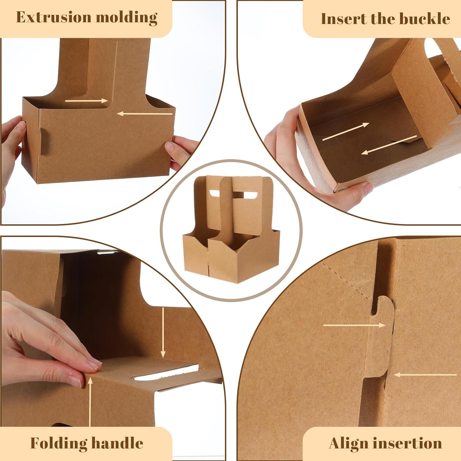 Großhandel 100er Pack 2 Becher Getränke-Träger mit Griff, ideale Lösung für den Takeout-Service, OEM-Kartonhalter für heiße und kalte Getränke, falzbarer Getränketräger.