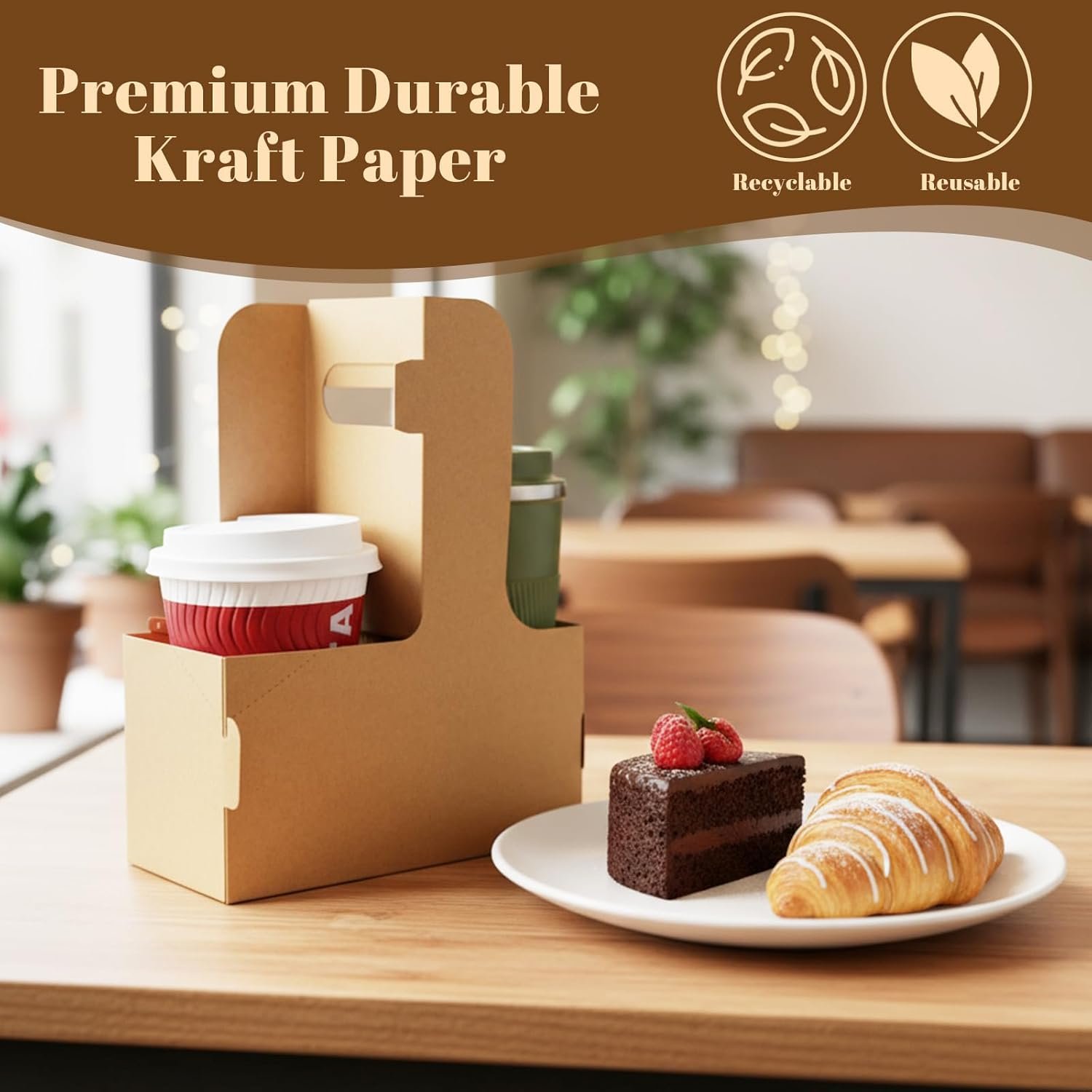 Großhandel 100er Pack 2 Becher Getränke-Träger mit Griff, ideale Lösung für den Takeout-Service, OEM-Kartonhalter für heiße und kalte Getränke, falzbarer Getränketräger.