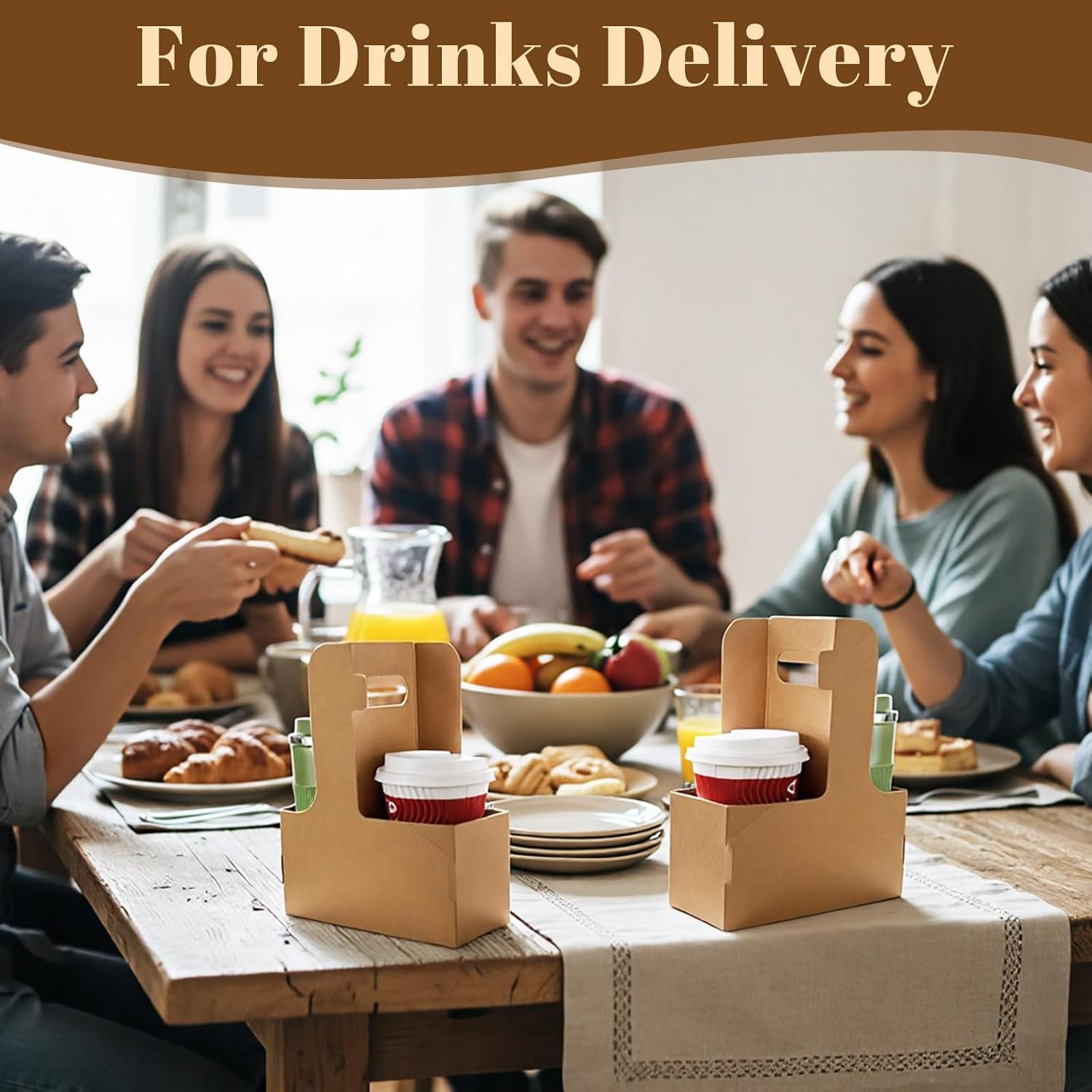 Großhandel 100er Pack 2 Becher Getränke-Träger mit Griff, ideale Lösung für den Takeout-Service, OEM-Kartonhalter für heiße und kalte Getränke, falzbarer Getränketräger.