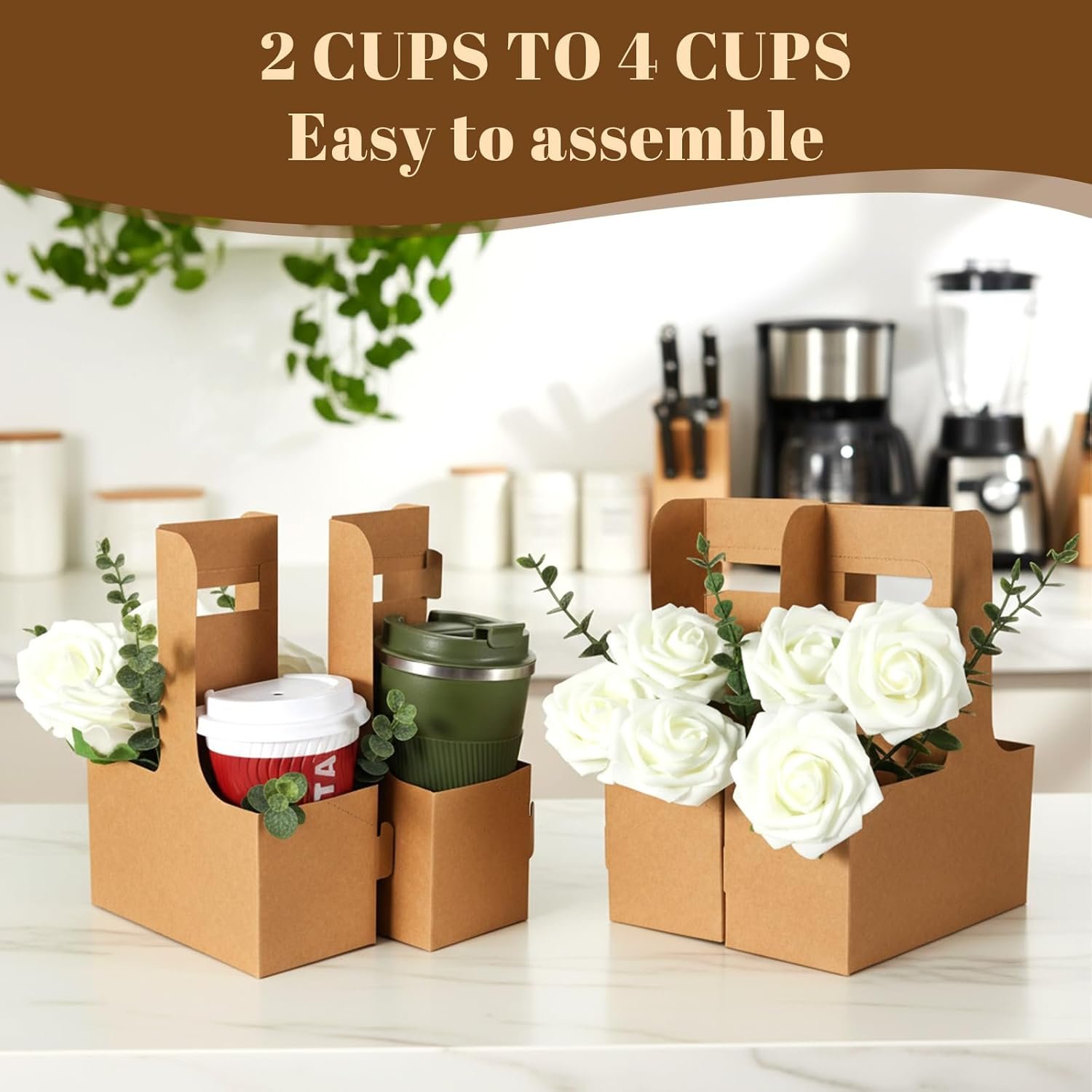 Großhandel 100er Pack 2 Becher Getränke-Träger mit Griff, ideale Lösung für den Takeout-Service, OEM-Kartonhalter für heiße und kalte Getränke, falzbarer Getränketräger.