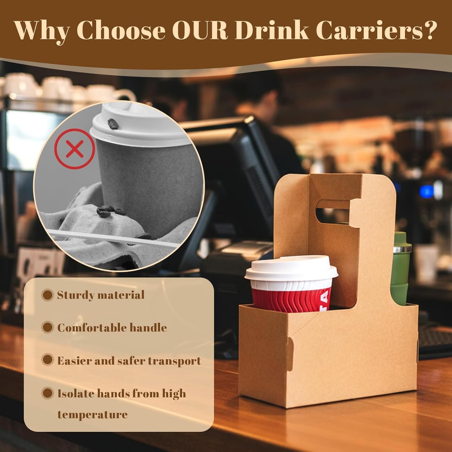 Großhandel 100er Pack 2 Becher Getränke-Träger mit Griff, ideale Lösung für den Takeout-Service, OEM-Kartonhalter für heiße und kalte Getränke, falzbarer Getränketräger.