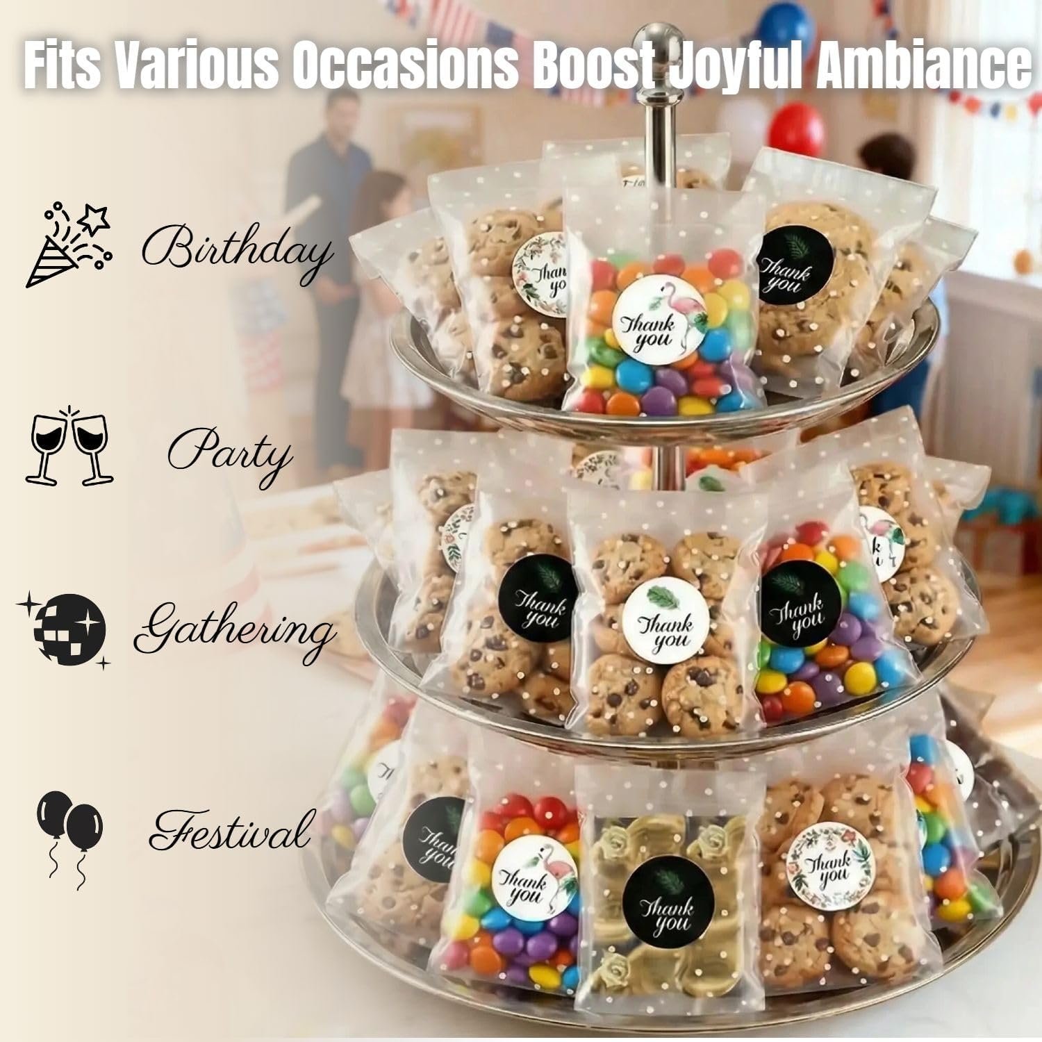 Großhandel 200PCS klare Cellophane Cookie Beutel 4x6 Zoll, selbstverschließend mit Thank You Aufklebern, für Eigenmarke, Party-Souvenirs, Geschenk an Feiertagen, Lebensmittelsicher. Hersteller für Bulk-Verpackung.