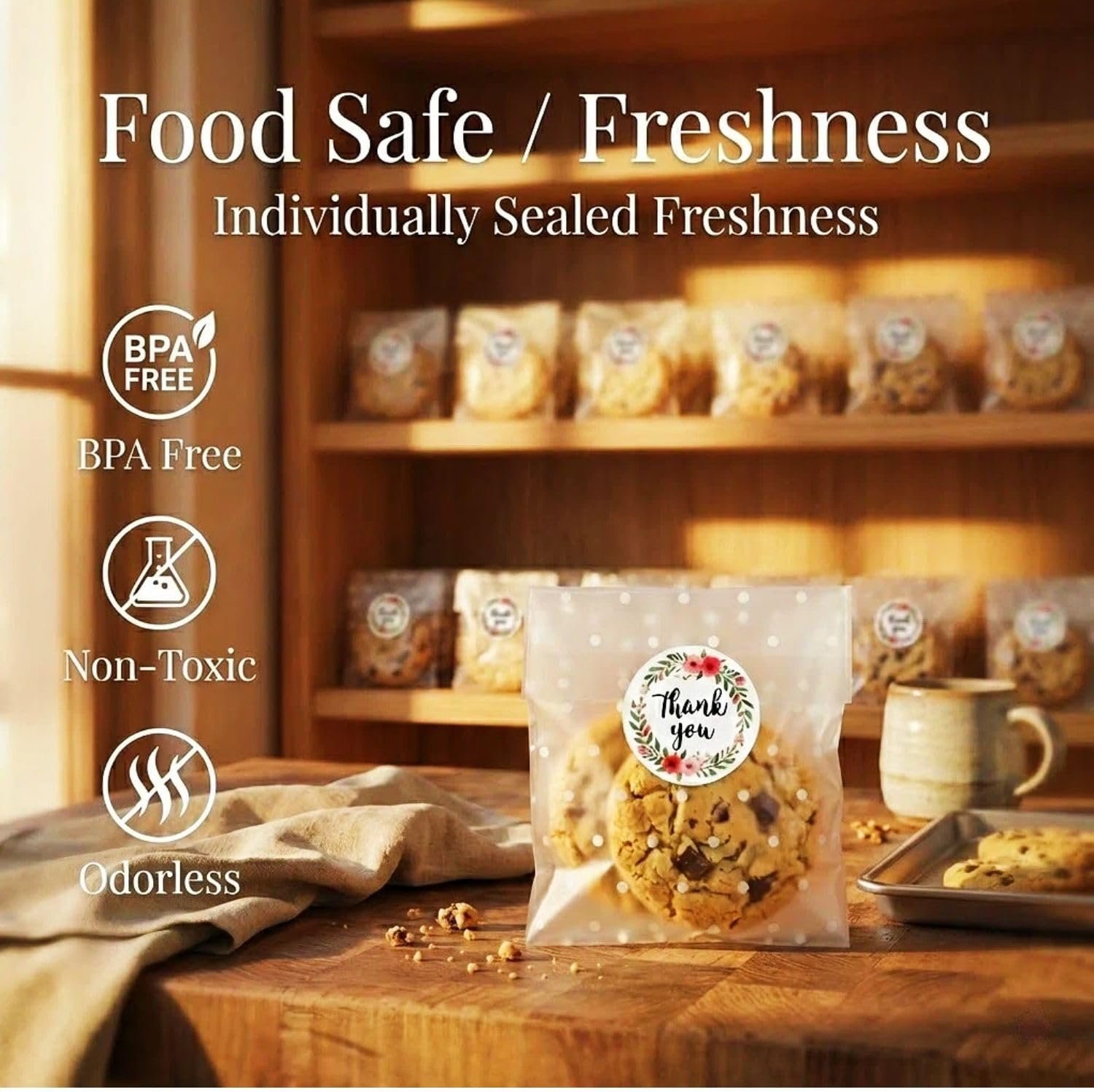 Großhandel 200PCS klare Cellophane Cookie Beutel 4x6 Zoll, selbstverschließend mit Thank You Aufklebern, für Eigenmarke, Party-Souvenirs, Geschenk an Feiertagen, Lebensmittelsicher. Hersteller für Bulk-Verpackung.