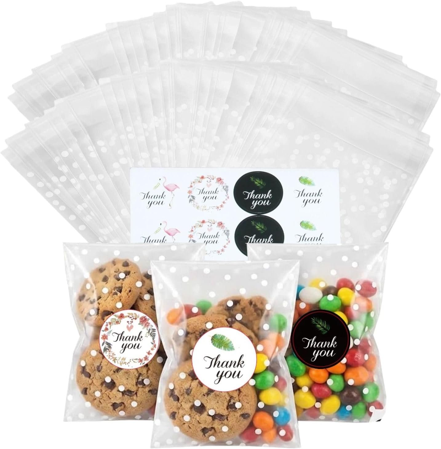 Großhandel 200PCS klare Cellophane Cookie Beutel 4x6 Zoll, selbstverschließend mit Thank You Aufklebern, für Eigenmarke, Party-Souvenirs, Geschenk an Feiertagen, Lebensmittelsicher. Hersteller für Bulk-Verpackung.