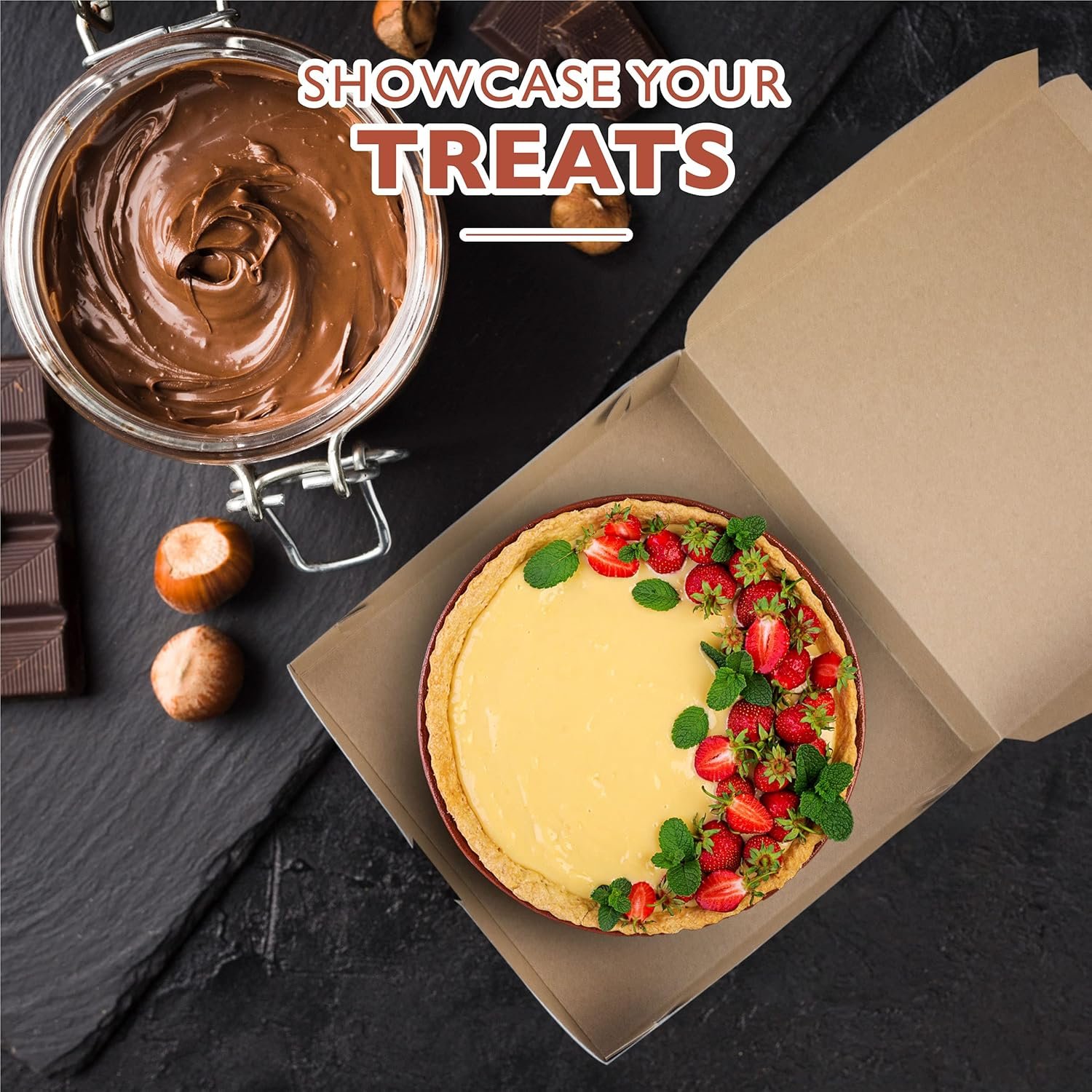 Großhandel 25er Pack Kraftquadratische Backboxen 10x10x2,5 für Cookies, Cheesecake, mit individuellem Logo bedruckte Pappboxen für Desserts, OEM Kartons für Schokoladenüberzogene Erdbeeren und süße Leckereien
