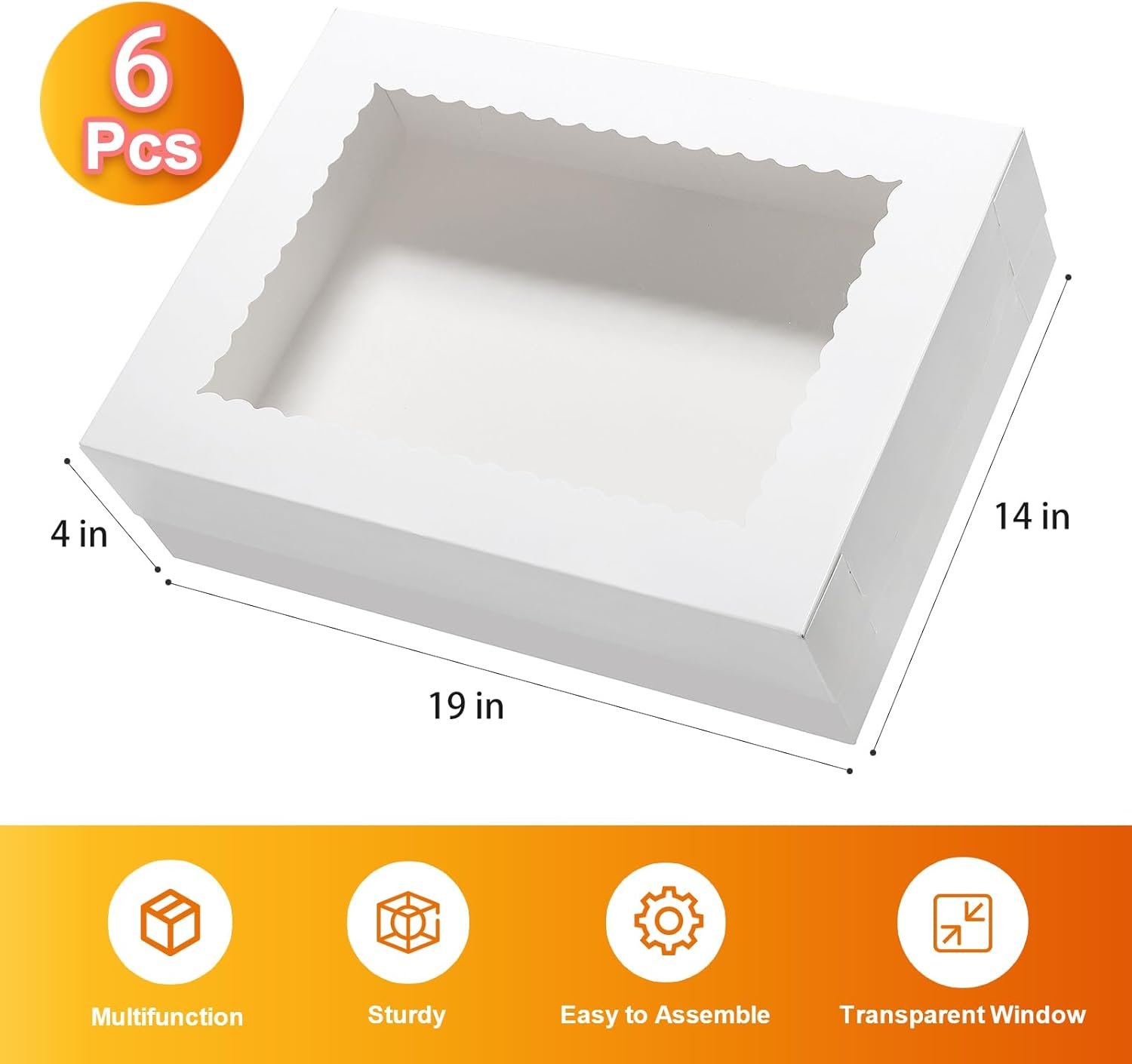 Großhandel 19x14x4 Zoll Kuchenboxen 6 Stück Rechteckige Halbblatt Backboxen mit Fenster - für Donuts, Gebäck, Kuchen, Torten - Individuelles Logo Verpackung von Weißem Karton durch Hersteller in Großmenge. Großhandel 19x14x4 Zoll Kuchenboxen 6 Stück Rechteckige Halbblatt Backboxen mit Fenster - für Donuts, Gebäck, Kuchen, Torten - Individuelles Logo Verpackung von Weißem Karton durch Hersteller in Großmenge.