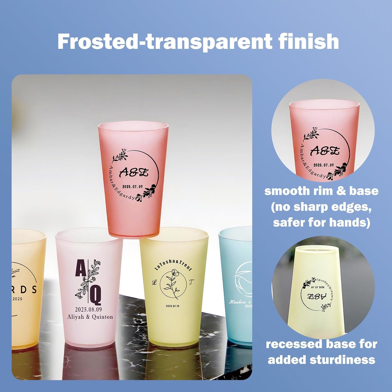 Großhandel individuelle Logo Frosted Hochzeitsbecher 12oz/16oz, flexibl und wiederverwendbar, 30/60/100 Stück, Hersteller von Hochzeitsaccessoires (lila frosted, 100 Stück) Großhandel individuelle Logo Frosted Hochzeitsbecher 12oz/16oz, flexibl und wiederverwendbar, 30/60/100 Stück, Hersteller von Hochzeitsaccessoires (lila frosted, 100 Stück)