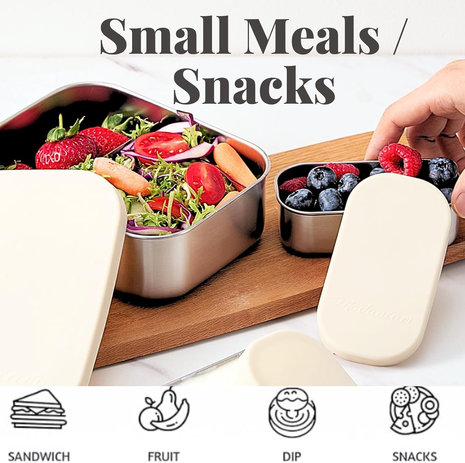 Großhandel Edelstahl Lunchboxen, Leak Proof Bento Box mit Silikondeckeln, individuelle Logo Optionen, kleine vanille Farbe (1 x 27oz + 2 x 6.5oz), Hersteller für Snacks und Sandwiches. Großhandel Edelstahl Lunchboxen, Leak Proof Bento Box mit Silikondeckeln, individuelle Logo Optionen, kleine vanille Farbe (1 x 27oz + 2 x 6.5oz), Hersteller für Snacks und Sandwiches.