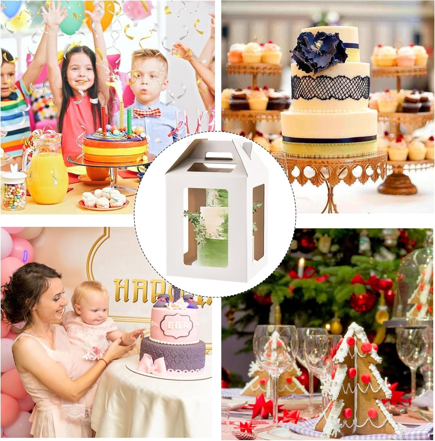 Großhandel 12x12x14 hohe Tortentragetasche mit 6 Fenstern, ideal für 10