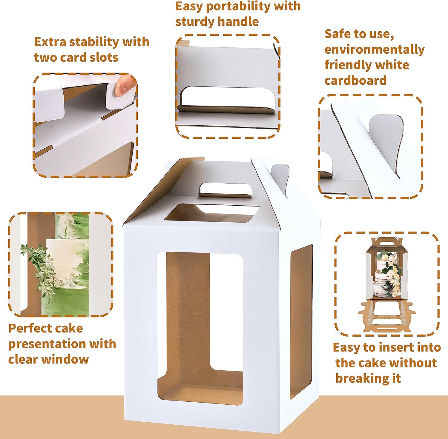 Großhandel 12x12x14 hohe Tortentragetasche mit 6 Fenstern, ideal für 10