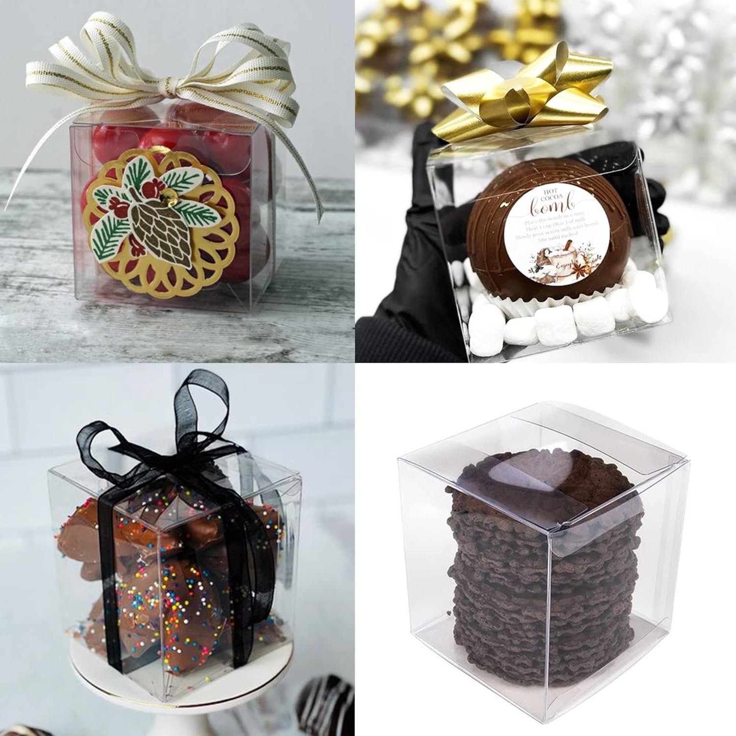 Großhandel 30 Stück transparente Geschenkboxen 4 x 4 x 4 Zoll für Veranstaltungen, individuell bedruckbar, vom Hersteller, ideal für Hochzeiten, Geburtstage, Ostern, Muttertag und Vatertag.