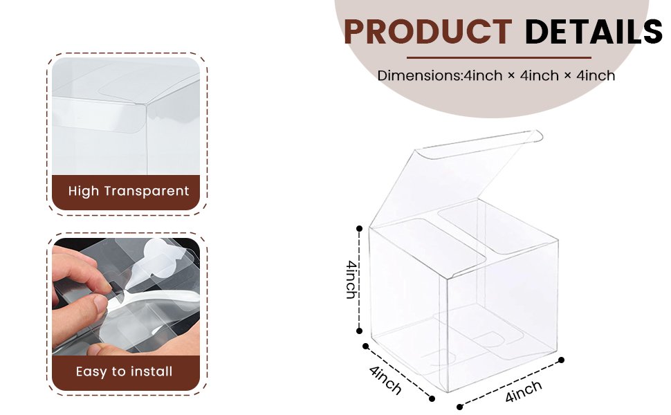 Großhandel 30 Stück transparente Geschenkboxen 4 x 4 x 4 Zoll für Veranstaltungen, individuell bedruckbar, vom Hersteller, ideal für Hochzeiten, Geburtstage, Ostern, Muttertag und Vatertag.