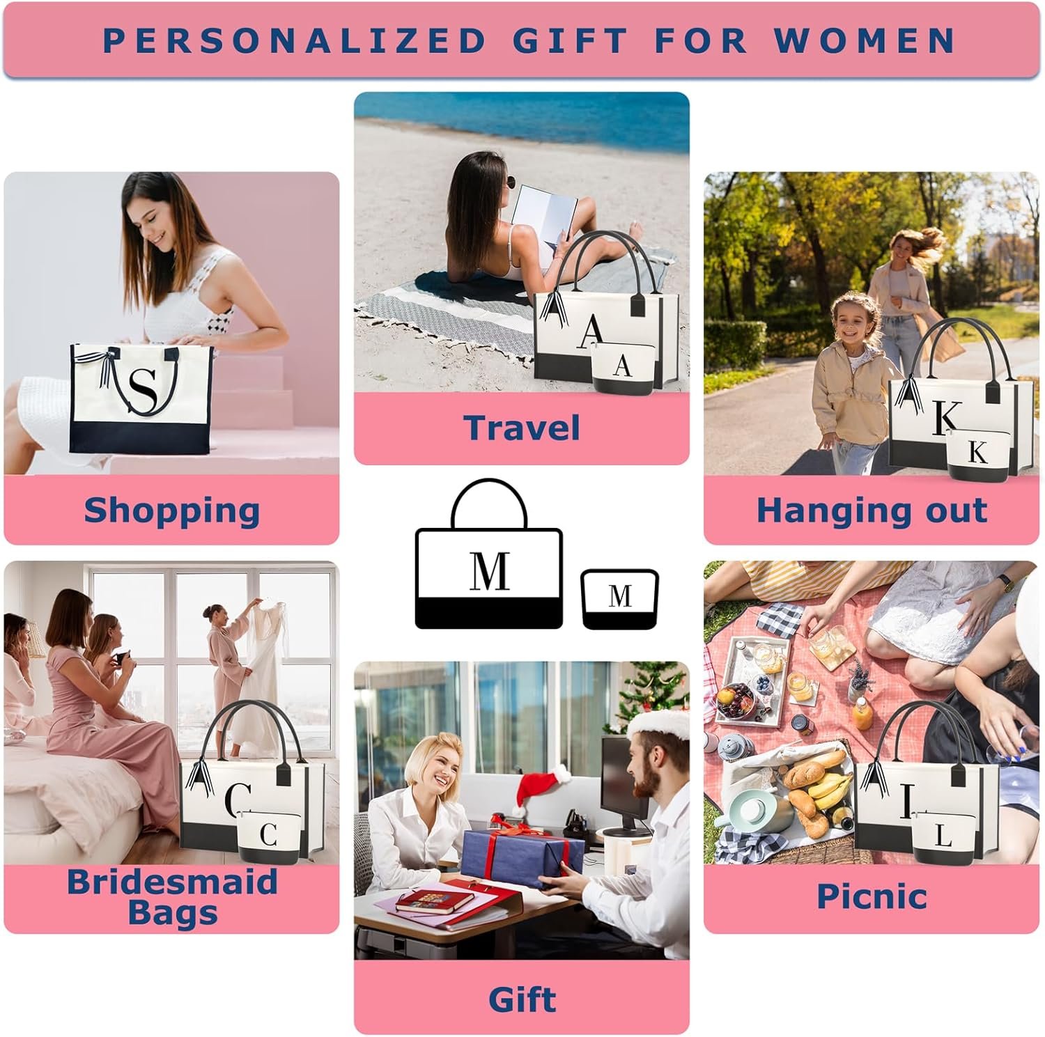 Großhandel Monogrammierte Canvas Tasche mit Reißverschlusstaschen - Individuelles Logo für Mama, Lehrerin, Schwester als ideales Geschenk vom Hersteller in Bulk.